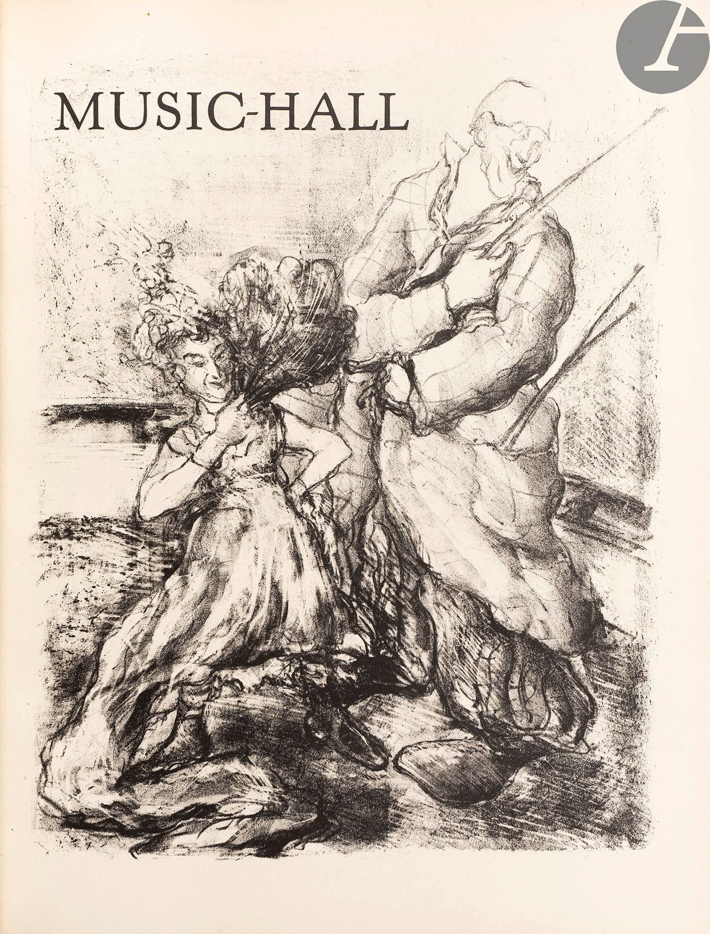 FARGUE (Léon-Paul) - MOREAU (Luc-Albert).
Music-Hall.
Paris : Pour les bibliophiles du Palais, 1948. — In-4, 322 x 249 : (2 ff. blancs), 156 pp., (8 ff. 2 derniers blancs), couverture illustrée. Demi-maroquin rouge à larges bandes, titre de l’ouvrage en lettres capitales de différents maroquins sur les bandes de maroquin rouge du premier plat, surmontées de filets dorés irradiants, ceux de gauche se poursuivant sur le dos et le second plat, dos lisse, tête dorée, non rogné, couverture et dos conservés (Marot-Rodde).

Édition originale posthume de ce très bel ouvrage illustré de 56 lithographies originales dans le texte et à pleine page de Luc-Albert MOREAU (1882-1948).
Il se divise en 12 parties passant en revue tous les aspects du music-hall qui pour l’auteur était « le spectacle le plus réussi, le plus accompli, le mieux venu, celui qui clôt le plus confortablement la journée rugueuse des mortels ». Ces différentes parties ont respectivement pour titre : Little Tich. - Le Promenoir. - Grock. - Entr’acte. - Mistinguett. - Maurice Chevalier. - Bal Tabarin. - Les excentriques. - La chanson. - Équilibristes et jongleurs. - De la noire (Joséphine Baker) à la blanche. - Barbette.
Tirage à 200 exemplaires sur vélin pur chiffon d’Arches, celui-ci (n° 142) spécialement imprimé pour Maurice Bussillet, enrichi du menu du dîner donné le 12 mai 1949 à l’auberge du coucou à l’occasion de la sortie du livre, illustré d’une lithographie de Moreau.

Très belle reliure mosaïquée de Marot-Rodde.