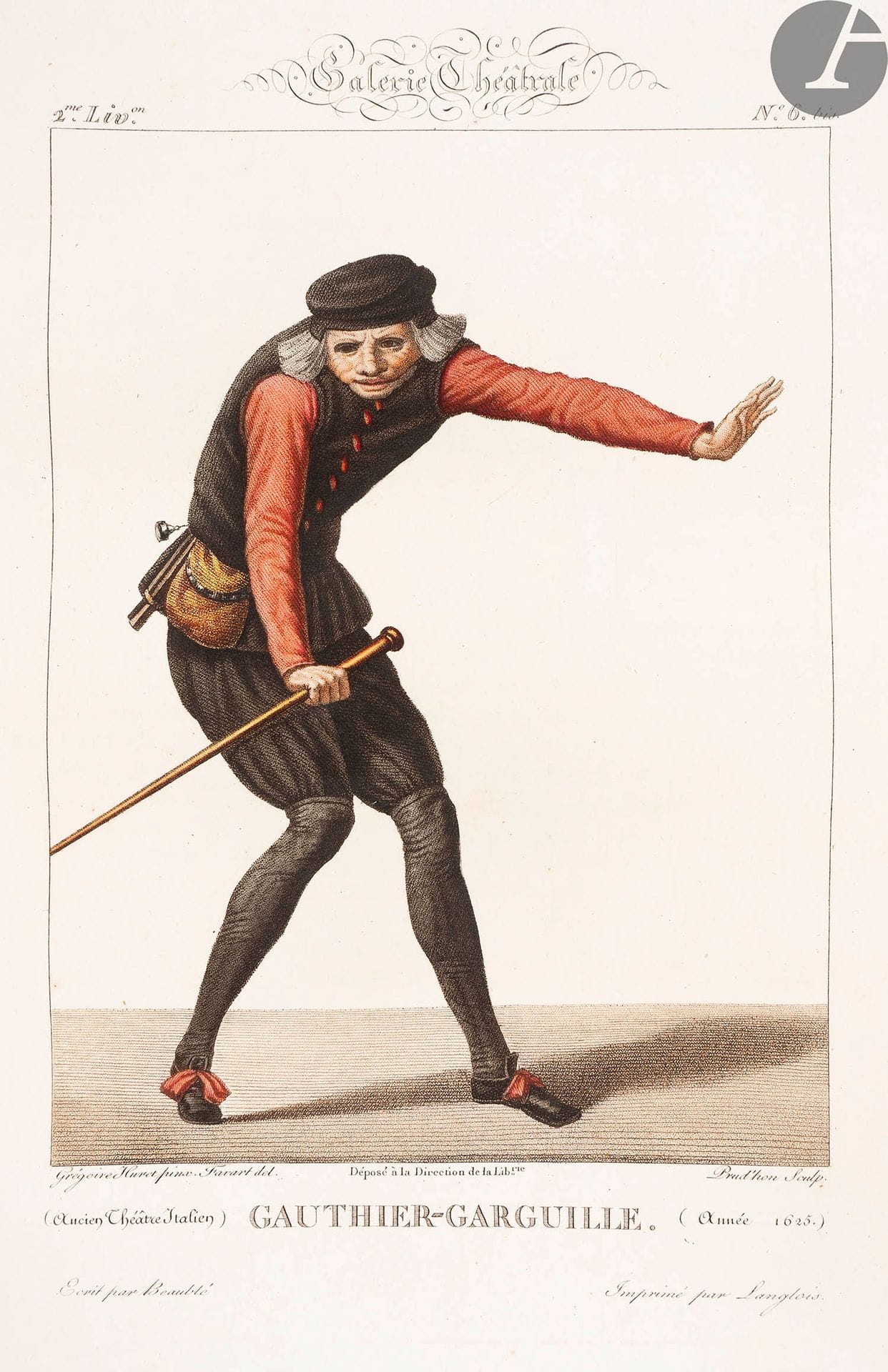 GALERIE THÉÂTRALE, OU COLLECTION DES PORTRAITS EN PIED Des principaux Acteurs des trois premiers Théâtres de la Capitale. Gravé par les plus célèbres Artistes.
Paris : Bance aîné, [1812 ou 1819]. — 2 volumes in-folio (sur 3), 360 x 27. Cartonnage papier crème à la bradel, dos lisse, non rogné (reliure de l’époque).

Colas 1164.
Édition originale de cette galerie des plus célèbres acteurs et actrices qui ont illustré la scène française depuis le XVIe siècle jusqu’à l’époque de la publication de l’ouvrage. Ces deux volumes comprennent au total 96 biographies et 96 portraits hors texte gravés en taille-douce. À cela s’ajoutent deux titres gravés.
Un troisième volume, qui manque ici, paraîtra en 1834.
Bon exemplaire dans son cartonnage d’origine, à toutes marges, avec toutes les gravures imprimées en couleurs.
Usures aux cartonnages. Mouillures claires dans le premier volume. Quelques portraits et feuillets déreliés. Rousseurs éparses.

On joint :
- Galerie théâtrale. Collection de 144 portraits en pied des principaux acteurs et actrices qui ont illustré la scène française depuis 1552 jusqu’à nos jours. Paris : A. Barraud, 1873. — 2 volumes in-folio, 361 x 272. Demi-maroquin brun foncé, dos à nerfs, tête dorée, non rogné (Franz).
Colas 1165.
L’éditeur Barraud avait acquis le reste de l’édition Bance et forma ce nouveau recueil qu’il tira à seulement 99 exemplaires, dans lequel il réimprima plusieurs notices.
Il comprend un frontispice et 144 portraits hors texte gravés sur cuivre et imprimés en couleurs, ainsi que 84 gravures dans le texte dont 18 dessinées et gravées exprès pour l’ouvrage.
Exemplaire non numéroté, en reliure de Franz.

Quelques défauts d’usages aux reliures. Mouillures et rousseurs.
Provenance : Madame Duff Cooper, avec ex-libris.