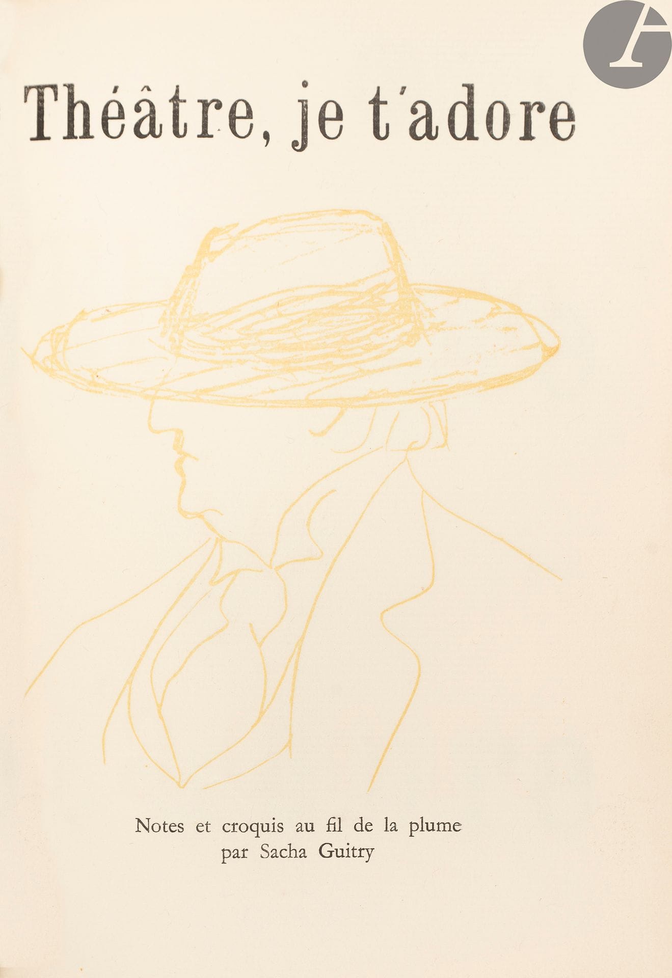 GUITRY (Sacha).
Théâtre je t’adore.
Paris : Hachette, [1958]. — In-8, 203 x 144 : 301 pp., (1 f.), 4 planches, couverture imprimée. Maroquin fauve janséniste, dos à nerfs, maroquin fauve en encadrement à l’intérieur, bordé d’un listel de maroquin vert et orné aux angles d’un motif mosaïqué en maroquin rouge, doublures et gardes de soie moirée jaune, doubles gardes, tête dorée, non rogné, couverture et dos conservés (reliure de l’époque).

Édition originale collective de ce choix de textes sur le théâtre écrits par Guitry à différentes périodes de sa vie. Elle est illustrée de nombreux portraits dessinés par l’auteur, reproduits hors texte et à pleine page.
UN DES 10 EXEMPLAIRES DE TÊTE SUR PAPIER DE HOLLANDE (n° 6), provenant de la collection d’André Bernard.
Provenance : André Bernard (vente Ader, 18 Novembre 2011, n° 791).