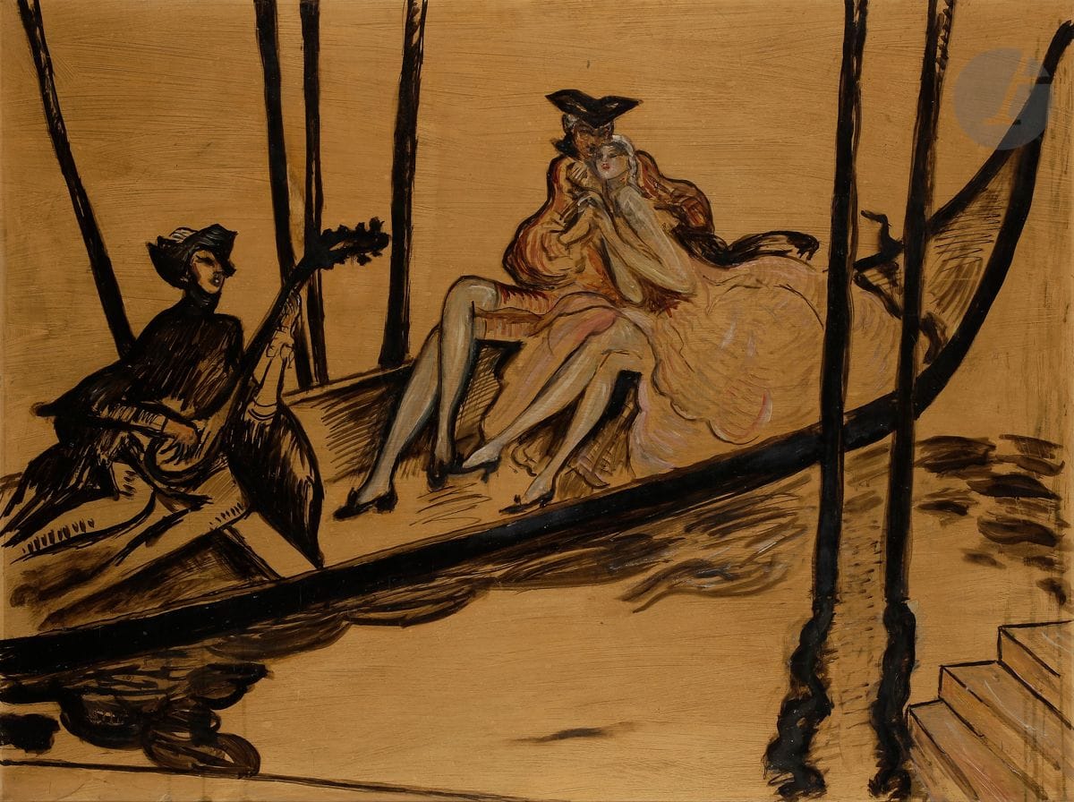 Jean-Gabriel DOMERGUE (1889-1962)
Venise, sérénade en gondole
Huile sur panneau au fond or.
Monogrammée en bas à droite.
75 x 100 cm à vue 
Encadrée.

Provenance : 
Vente Maître Pillon, Versailles, 13 décembre 1998, n° 118.