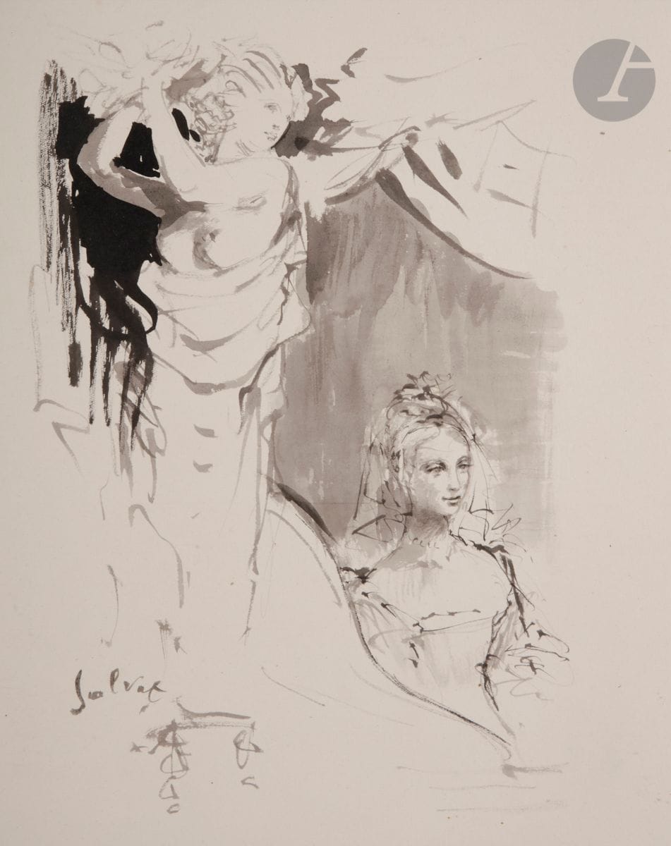 François SALVAT (1892-1976
)Tribute to Watteau - Harlequin - Woman and Caryatid - Woman and Harlequin - Characters of the Commedia dell'Arte - Dancers 
6 inks.
Signed.
45 x 35 cm eachProvenance

: 
Some from the sale of Master Thierry de Maigret, Paris, 15 June 2006


.



