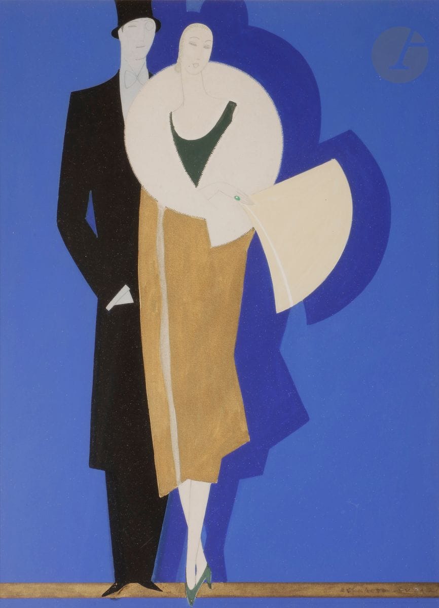 Reynaldo LUZA (1893-1978)
Le Couple
Aquarelle et rehauts dorés.
Signée en bas à droite.
34 x 25 cm
Encadrée.
34 x 25 cm à vue

Provenance : 
Vente Maîtres Laurin, Guilloux, Buffetaud et Tailleur, Paris, 27 mai 1987, n° 26.