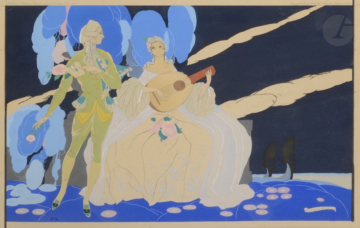 Umberto BRUNELLESCHI (1879-1949
)La Sérénade, 1926Stencil
.
Signed lower right in the plate and annotated at the top "published by l'Estampe Moderne, 14 rue de Richelieu - Paris 1926".
29 x 45 cm on view 
Framed.




