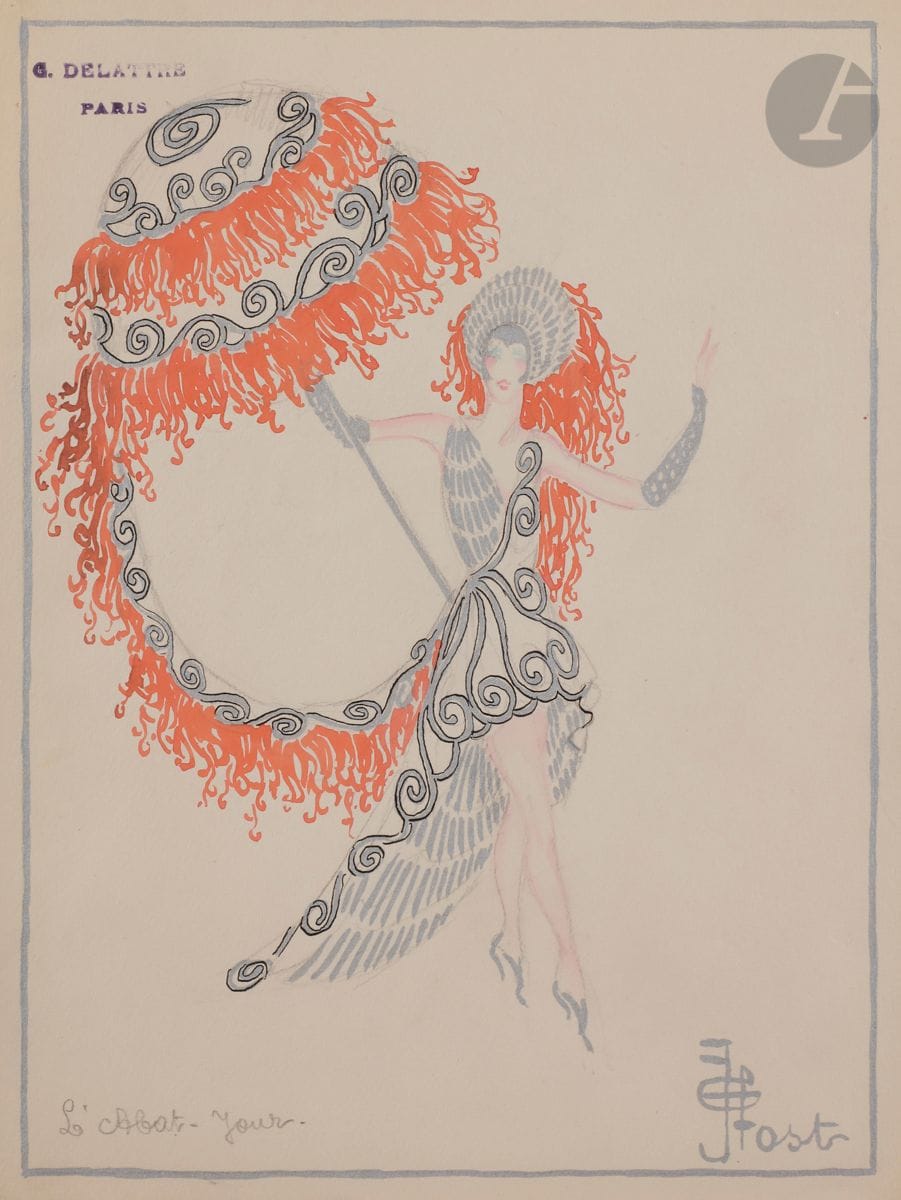Henry-Raymond FOST (1905-1970)
Maquettes de costumes : L’Abat-jour - Le Manchon - Le Col - L’Eventail - La Robe - L’Ombrelle
6 gouaches et rehauts argentés.
Signées en bas à droite.
31,5 x 24 cm chaque

On joint : Henry-Raymond FOST(1905-1970), Danseuse de flamenco, 2 gouaches et crayon, signées en bas à gauche, 32 x 24 cm chaque
