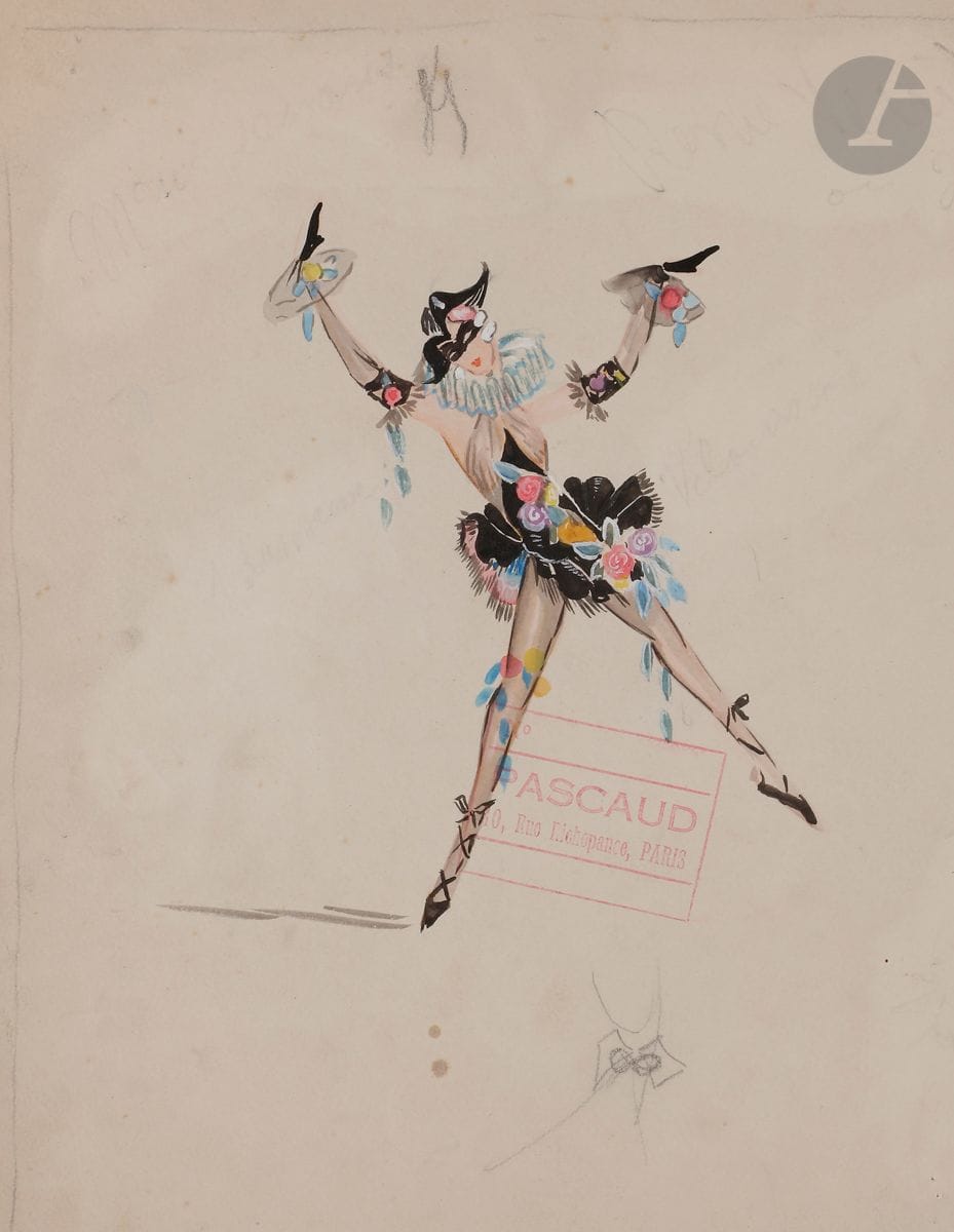 Jenny CARRÉ (1902-1945) et FRISCO pour la MAISON PASCAUD (XXe siècle)
Maquettes de costumes pour la revue Paris-Miss au Casino de Paris mise en scène par Henri Varna et Earl Leslie
7 encres et aquarelle.
Cachet de la Maison Pascaud.
29 x 25 cm environ chaque