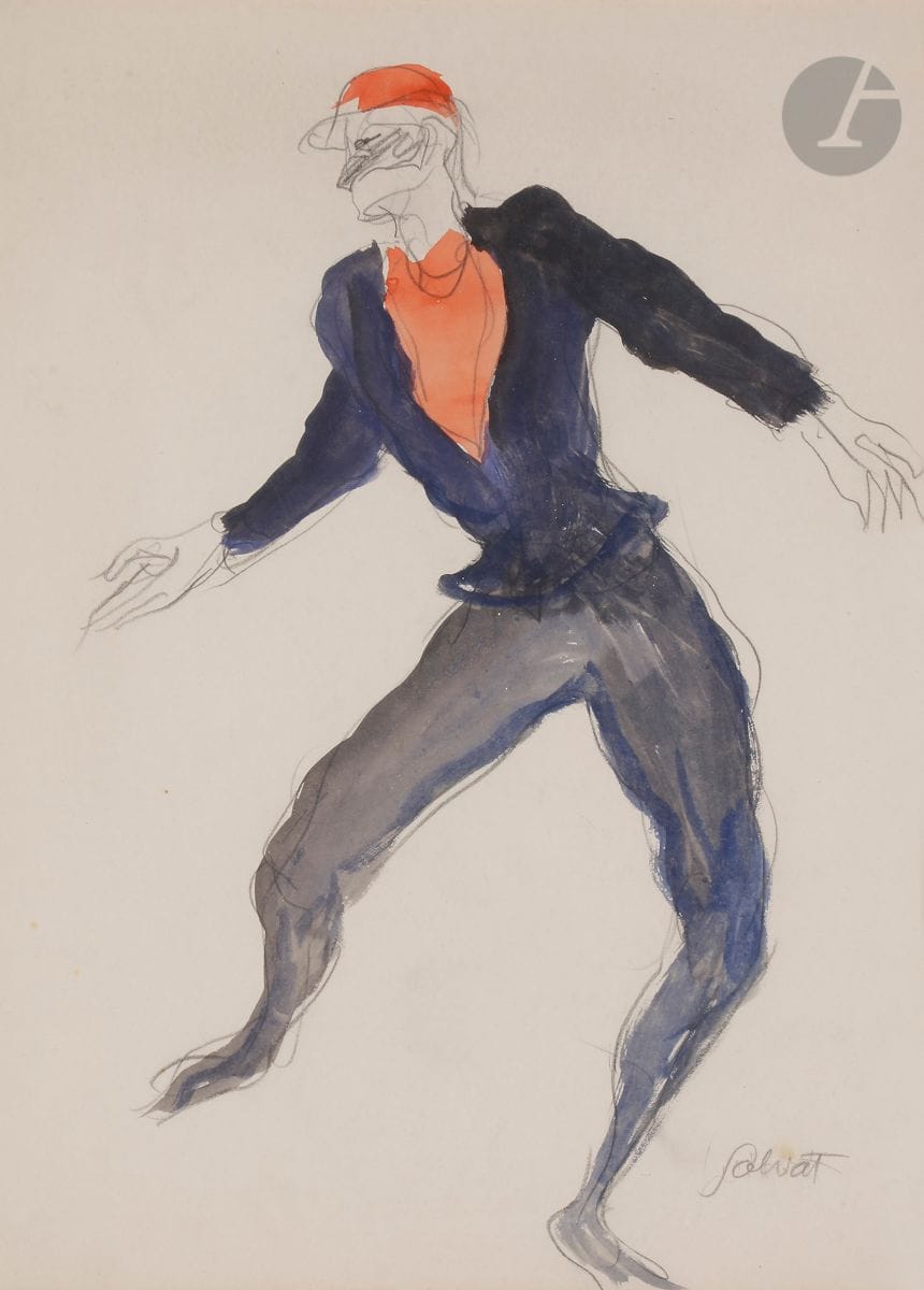 François SALVAT (1892-1976)
Le Danseur
Aquarelle sur papier.
Signée en bas à droite.
33 x 24 cm à vue 
Encadrée. 

Provenance : 
Vente Maître de Maigret, Paris, 15 juin 2006, n° 208.