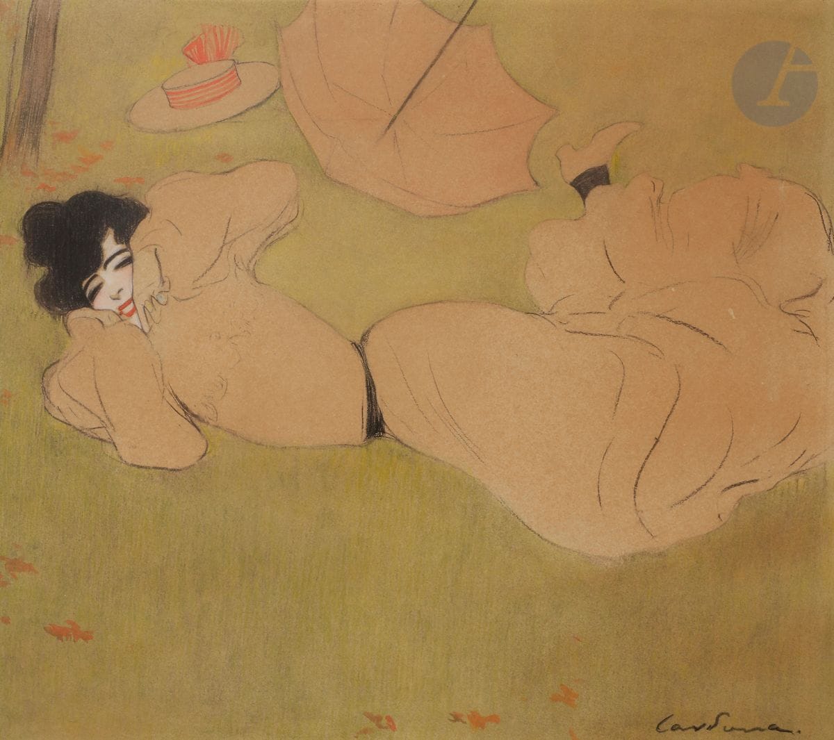Joan CARDONA I LLADOS (1877-1934 / 57)
Élégante à la renverse
Fusain et aquarelle.
Signé en bas à droite.
32 x 36 cm
Encadré.