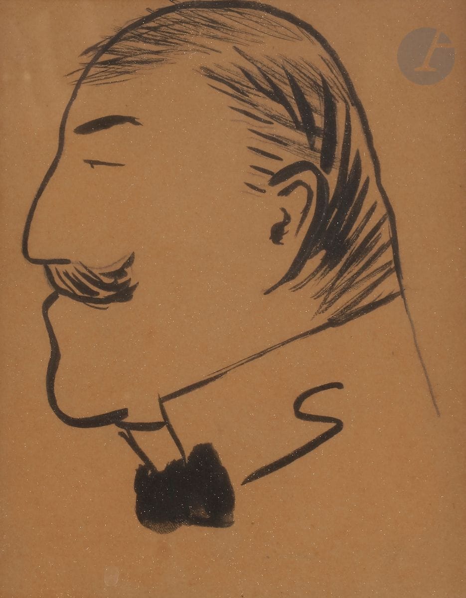 Sacha GUITRY (1885-1957)
Portrait de Lucien Guitry
Encre.
Monogrammée en pied.
16,5 x 13 cm

Bibliographie : 
Sacha Guitry - Une vie d’artiste, sous la dir. de Noëlle Giret et Noël Herpe, La Cinémathèque Française / BNF / Gallimard, 2007, reproduit au catalogue p. 18-19.