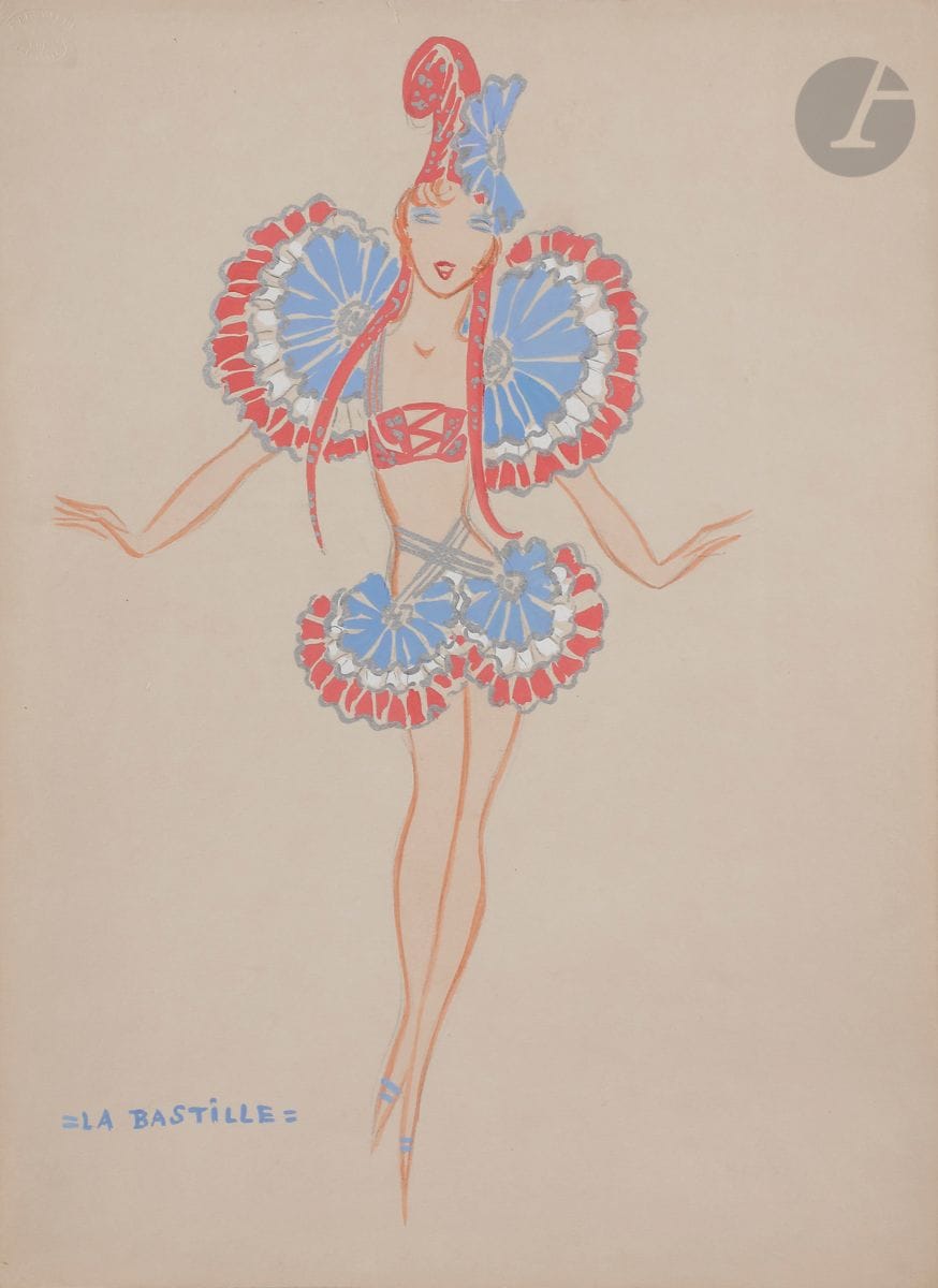 Jenny CARRÉ (1902-1945)
Maquettes de costumes de revue sur les monuments de Paris
8 gouaches.
36,5 x 27 cm chaque