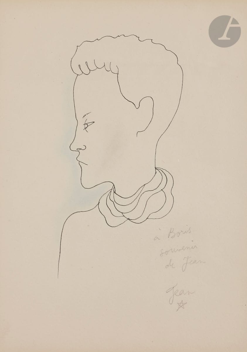 
Jean COCTEAU (1889-1963)



Portrait de Jean Desbordes, 1929-30



Encre sur papier.



Signée en bas à droite et dédicacée à « Boris Kochno ».



25,5 x 19,5 cm





Provenance : 



Vente Pierre Le Tan, Sotheby's, Paris.





Nous remercions Madame Annie Guédras d’avoir confirmé l’authenticité de cette œuvre et pour les informations qu’elle nous a transmises.
