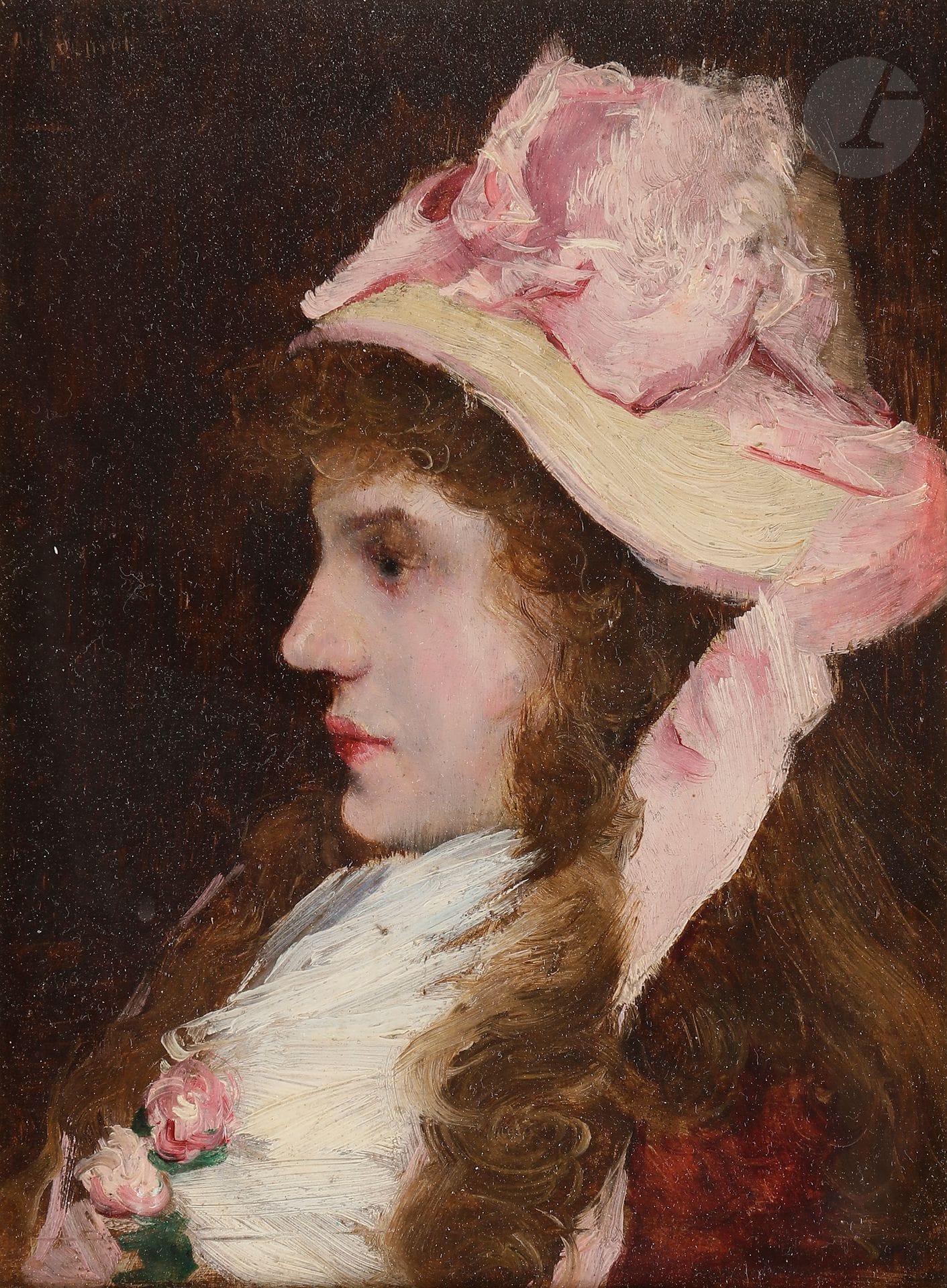 Norbert GOENEUTTE (1854-1894)

Jeune fille au chapeau rose

Huile sur panneau.

Signée en haut à gauche.

21 x 16 cm.

Cadre.