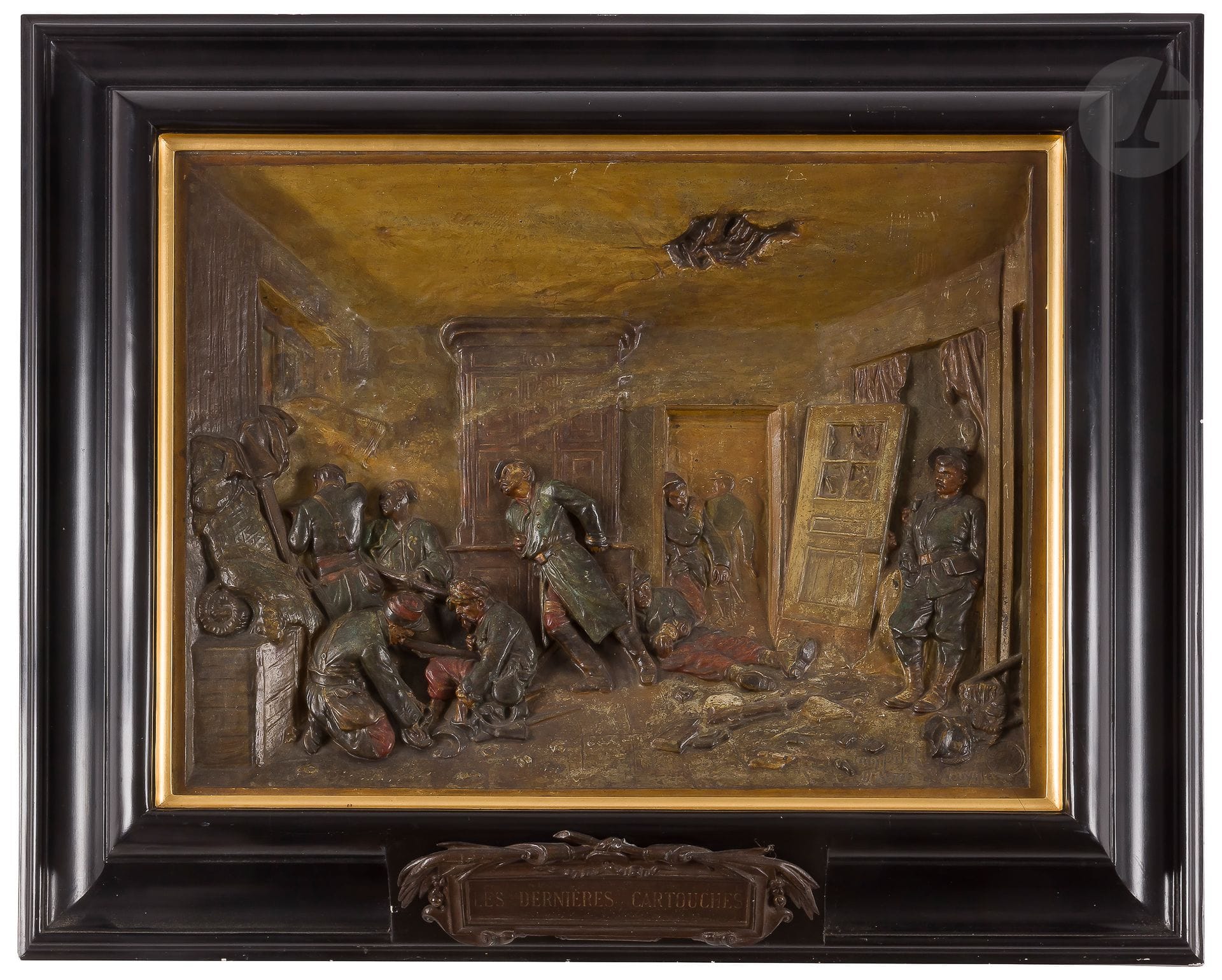 Léon Pilet (after Neuville
)The last
cartouchesPolychrome regule
table
in half round.
Stamp of Boussod Valadon.
In a large black varnished wood and gilded frame, with cartouche.
46 x 63 cm
















