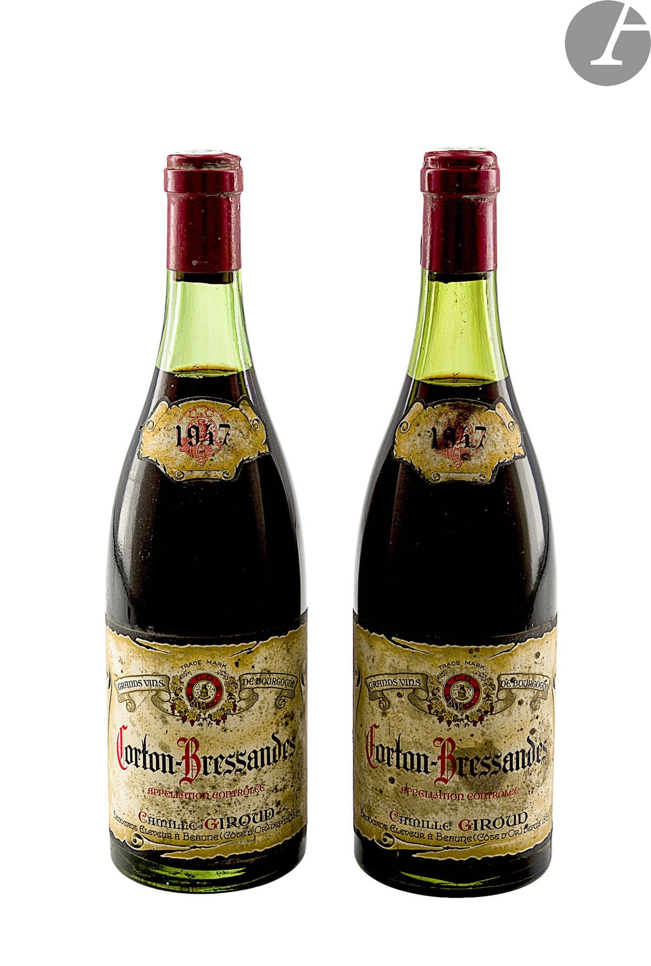 2 B CORTON-BRESSANDES (Grand Cru) (1 à 3,5 et 1 à 4 cm ; e.t.h ; 1 clm. ; capsules CRD), Camille Giroud, 1947