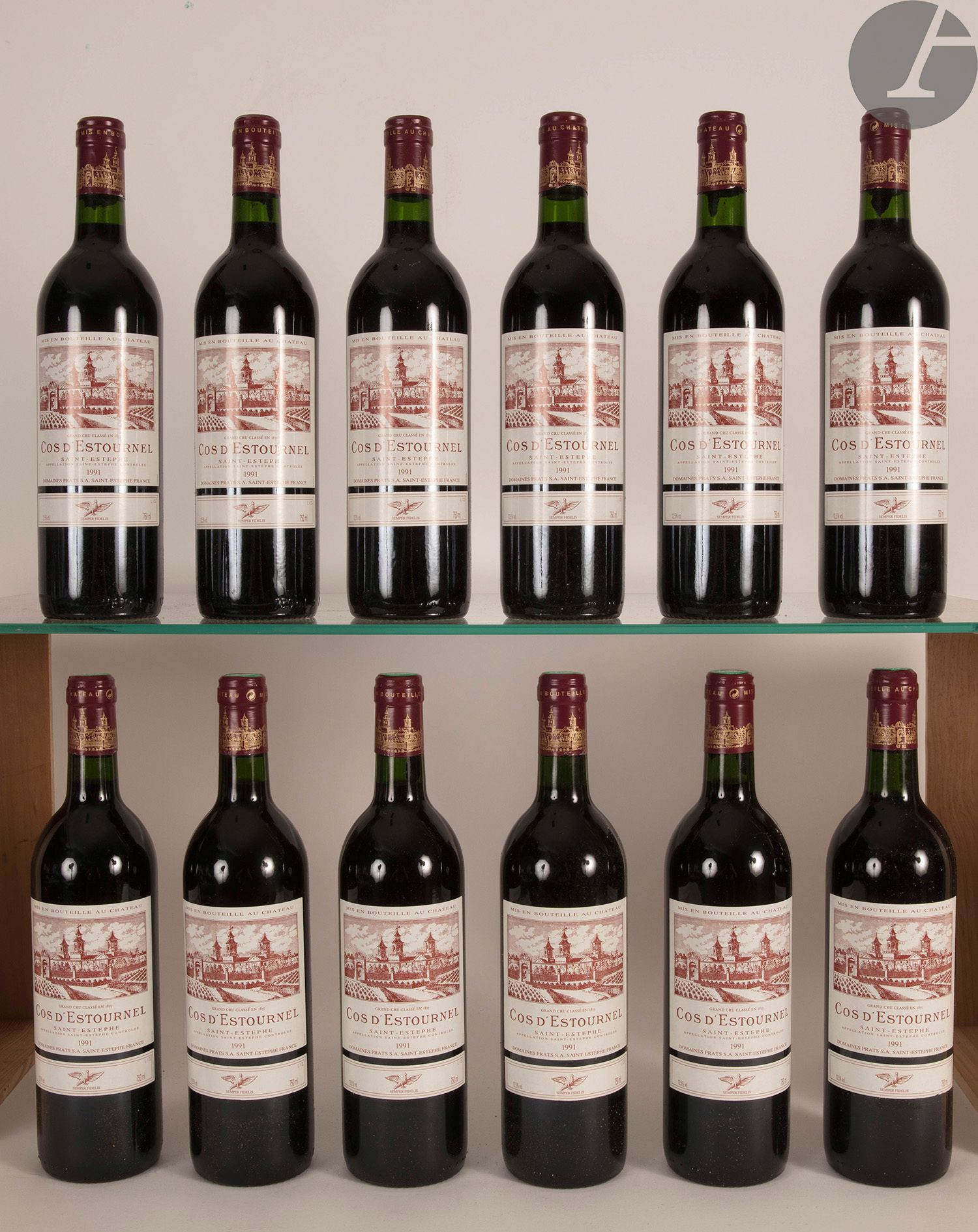12 B CHÂTEAU COS D'ESTOURNEL (Caisse Bois d'origine) (1 B.G ; 1 e.l.a. sinon parfaites), GCC2 Saint-Estèphe, 1991