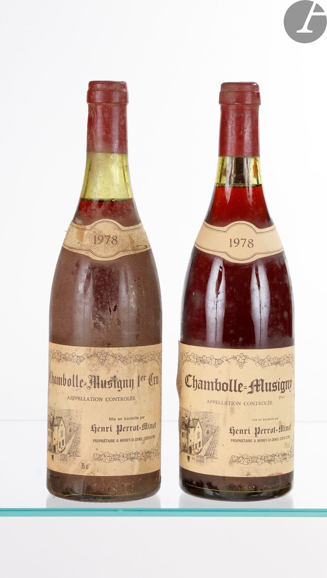 1 B CHAMBOLLE-MUSIGNY (1er Cru) (3,5 cm; e.t.h; clm.s.), Domaine Perrot-Minot, 1978
1 B CHAMBOLLE-MUSIGNY (e.t.h; clm.s.), Domaine Perrot-Minot, 1978