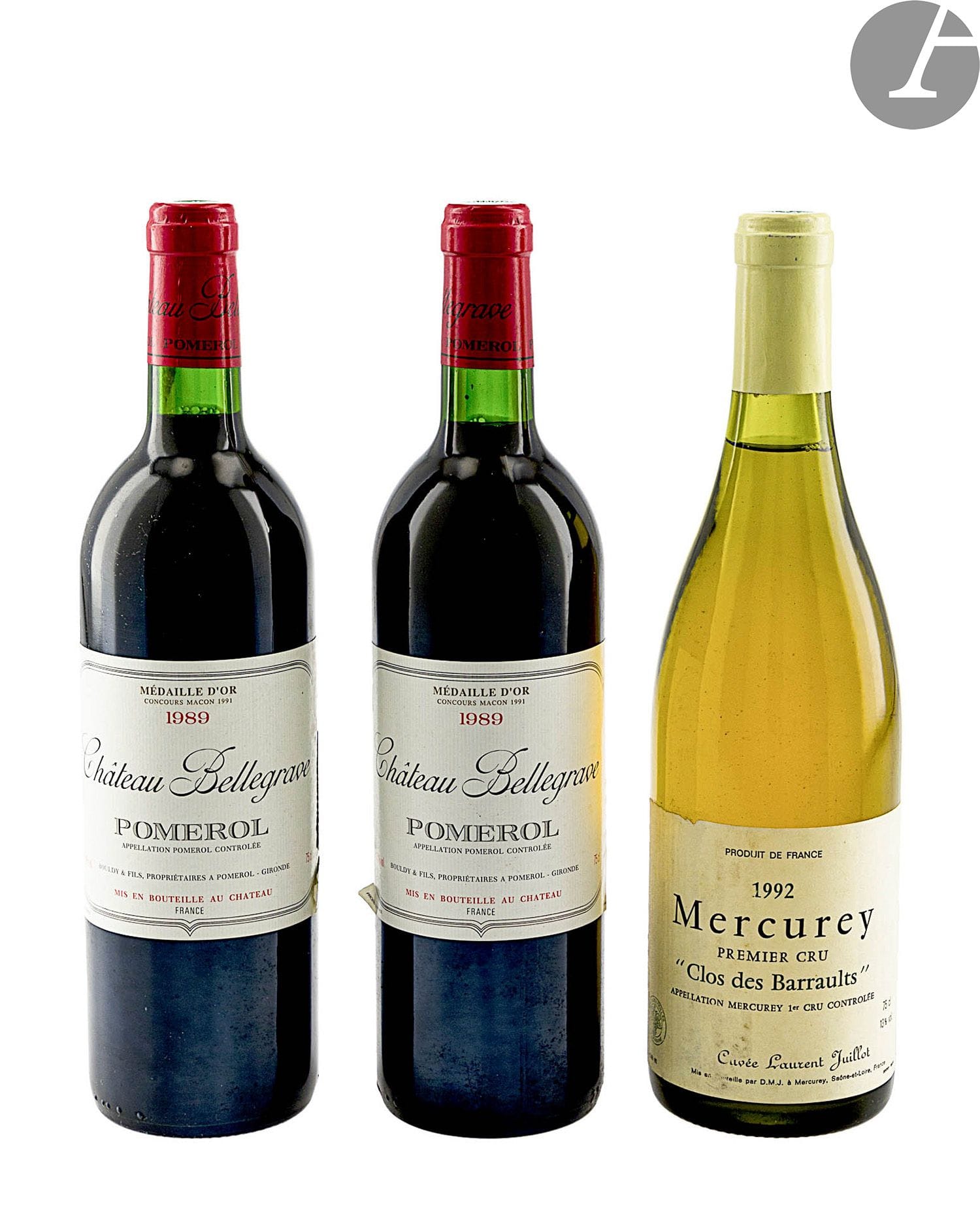 2 B CHÂTEAU BELLEGRAVE, Pomerol, 1989
1 B MERCUREY CLOS DES BARRAULTS CUVÉE LAURENT JUILLOT Blanc (1er Cru), Domaine Michel Juillot, 1992