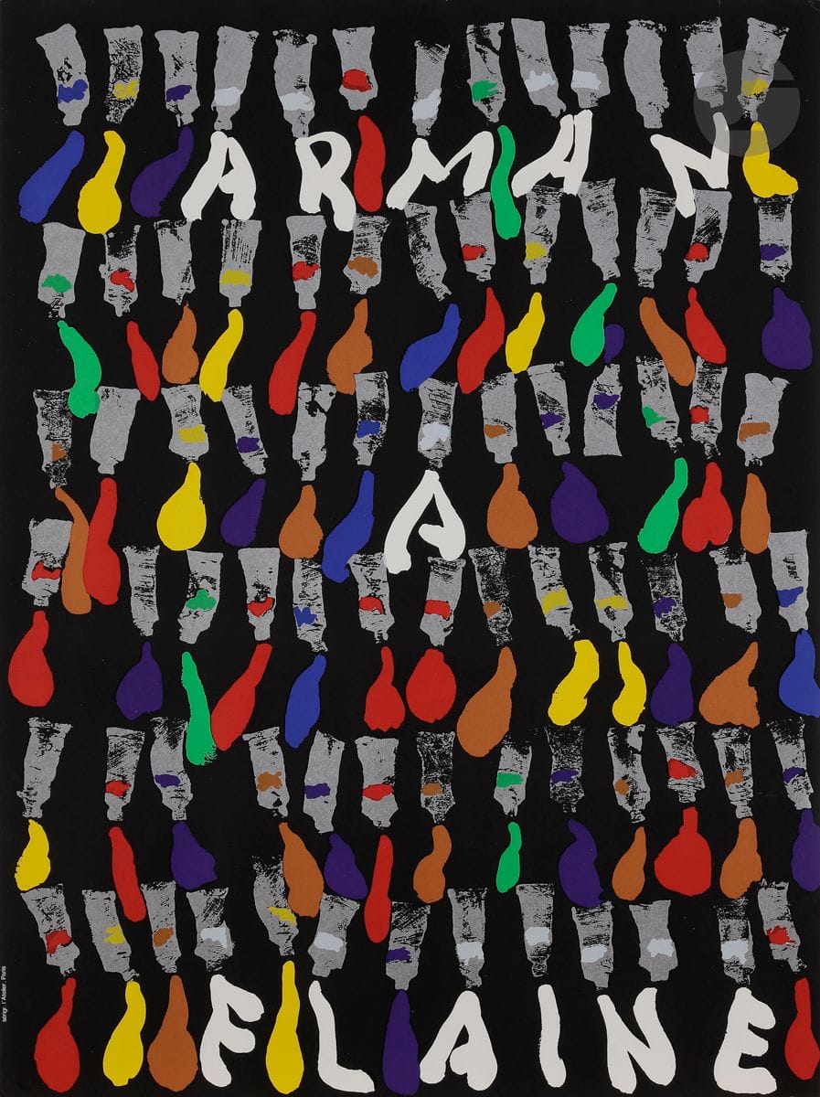 Arman (Armand Fernandez, known as) (1928-2005
)Armand à Flaine. Poster. 
Silkscreen in colors. (L'Atelier, Paris). 
Very nice proof on strong white vellum. 
77 x 57,5 cm
.


