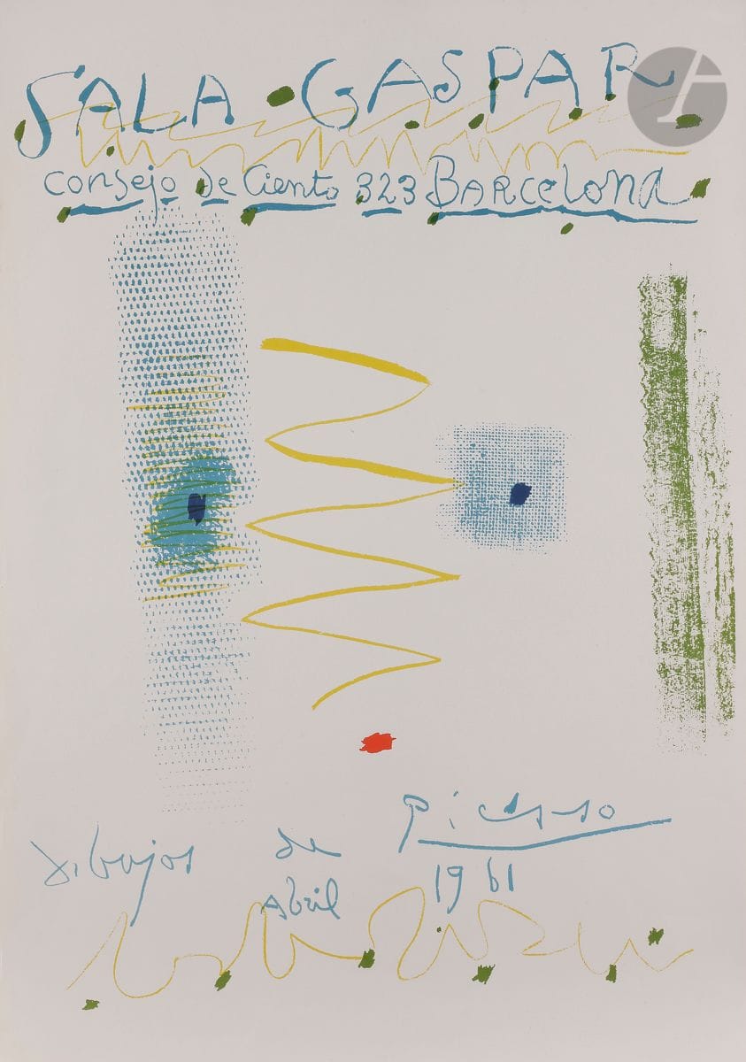 Pablo Picasso (1881-1973) 
Sala Gaspar : Pinturas de Picasso, 1960 ; Dibujos de Picasso, 1961. Affiches pour une exposition à Barcelone. 
Lithographie, la 2e en couleurs (tirage offset, Foto-Repro, Barcelone, imp.).
Très belles épreuves sur vélin blanc. 
Chaque 70 x 50 cm. 
Réf. : Bloch 1292 et 1293 ; Czwiklitzer 43 et 45 ; Güse-Rau 708 et 719.