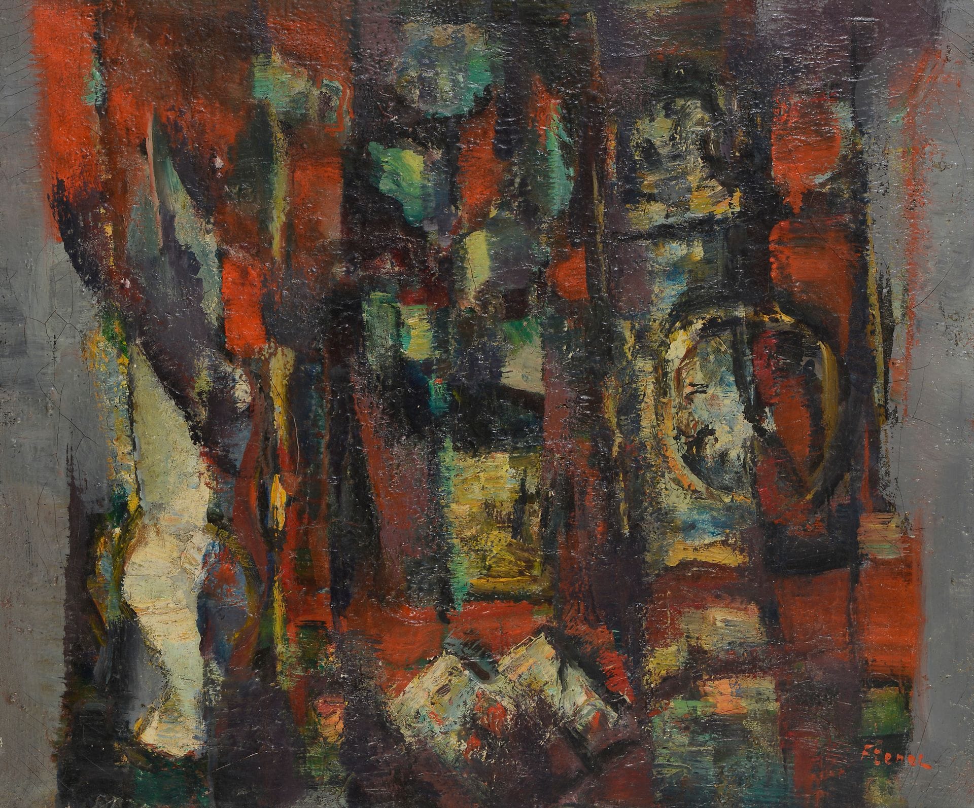 Isaac FRENKEL DIT FRENEL (1899-1981) 
Nature morte 
Huile sur toile. 
Signée en bas à droite. 
46 x 55 cm
 
Provenance : 
Vente succession Jo Girardon, Saint-Etienne, 18 mars 2019. 

Mots clés :
judaïca, juif, juive, hébreux, rabbins, jewish, torah, hebrew, hebraica, judaisme, synagogue, sionisme, pessah, pessach, haggada, haggadah, hagada, hagadah, passover, menora, menorah, hannuka, hannuca, hannoucca, hanouccah, torah, juden, israélite, Israël, antisemitism, antisémitisme, dreyfus, meguila, sepharade, sefarad, ketouba
