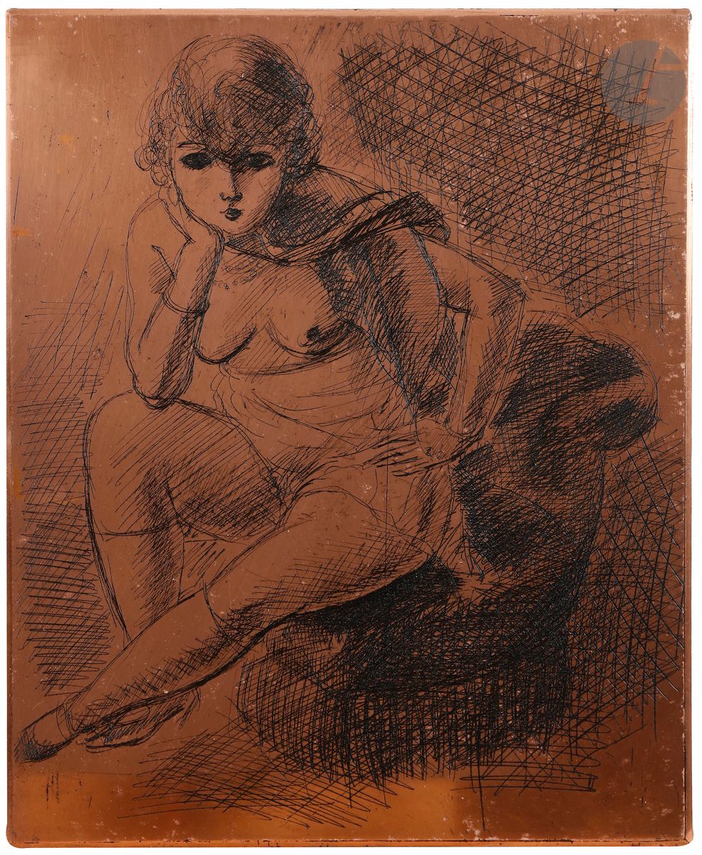André Dignimont (1891-1965) 
Femme nue au fauteuil. Vers 1940. Cuivre gravé à l’eau-forte. 243 x 306. Biseauté, les angle arrondis.