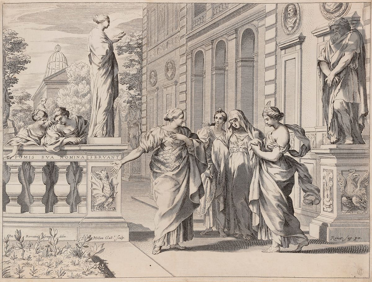 Claude Mellan (1598-1688) 
Allégorie en l’honneur du Collège Romain. Burin d’après Pierre de Cortone. 367 x 280. Préaud 253. Très belle épreuve sur vergé filigrané (ancre dans un cercle – papier romain du XVIIe s.), du 2e état (sur 3), avant effaçage du mot « Romae » et avant l’écusson orné d’une fontaine. Petit point d’encre noire dans le sol au premier plan. Infimes amincissures perceptibles au verso. Ex-coll. Friedrich August II (Lugt 971).