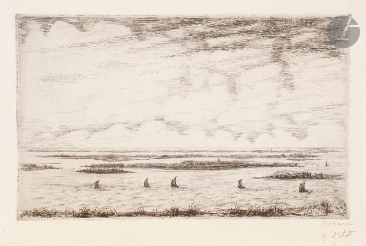 Jean Frélaut (1879-1954) 
L’Île d’Arz. 1939. Eau-forte et pointe sèche. 250 x 153. Frélaut 619. Très belle épreuve sur vergé mince, signée et annotée « ep. d’état » au crayon. Léger empoussiérage. Toutes marges.