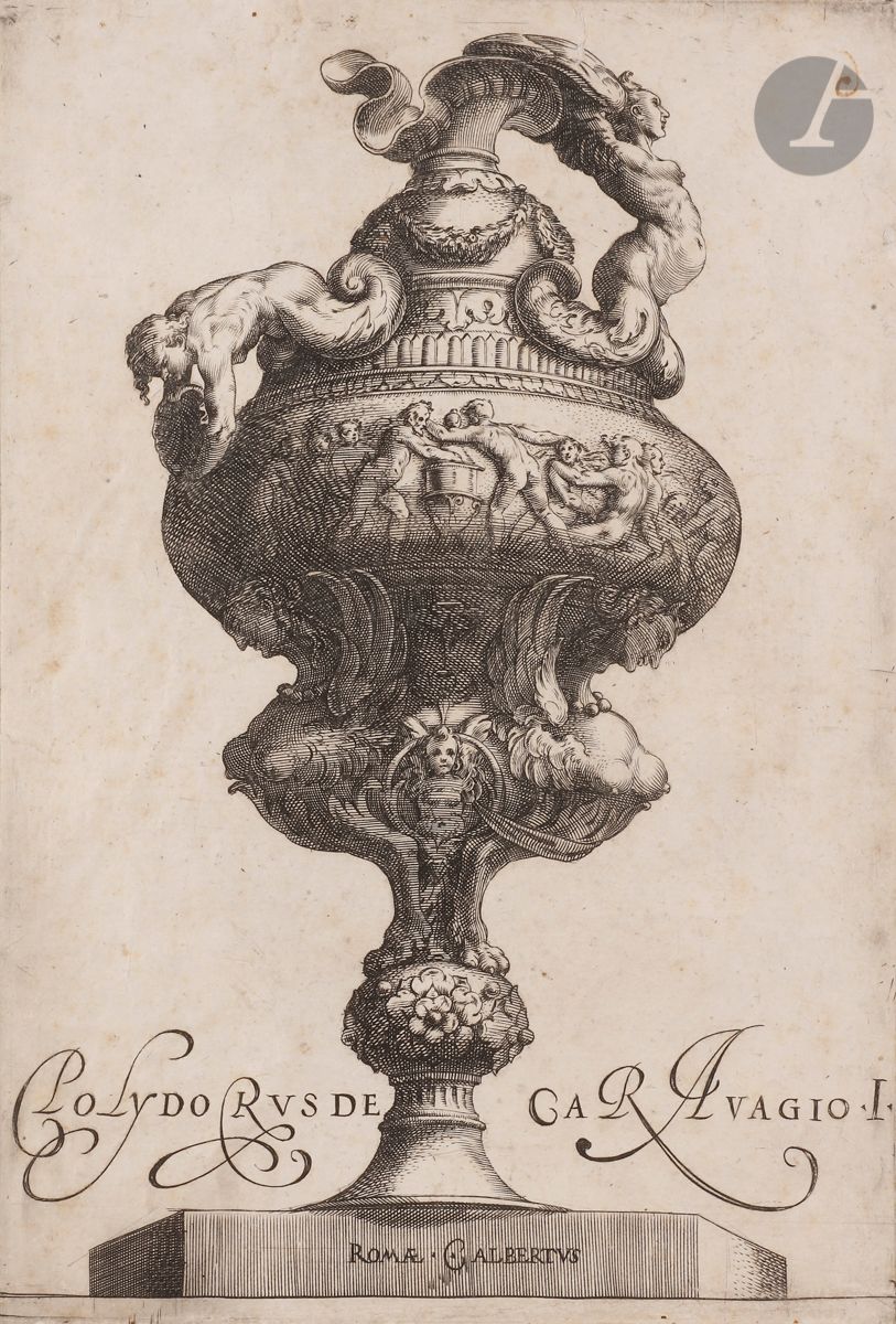Cherubino Alberti (1553-1615) 
6 pl. de la suite Divers desseins de vases dans le goût antique (pl. 1, 2, 4, 6, 8, 10). 1582. Gravé d’après Polydore de Caravage. Chaque env. 180 x 270. Bartsch 161-170. Bonnes épreuves rognées au trait carré, certaines légèrement accidentées, avec rousseurs et taches. La pl. 6 avec le numéro ajouté à la plume.