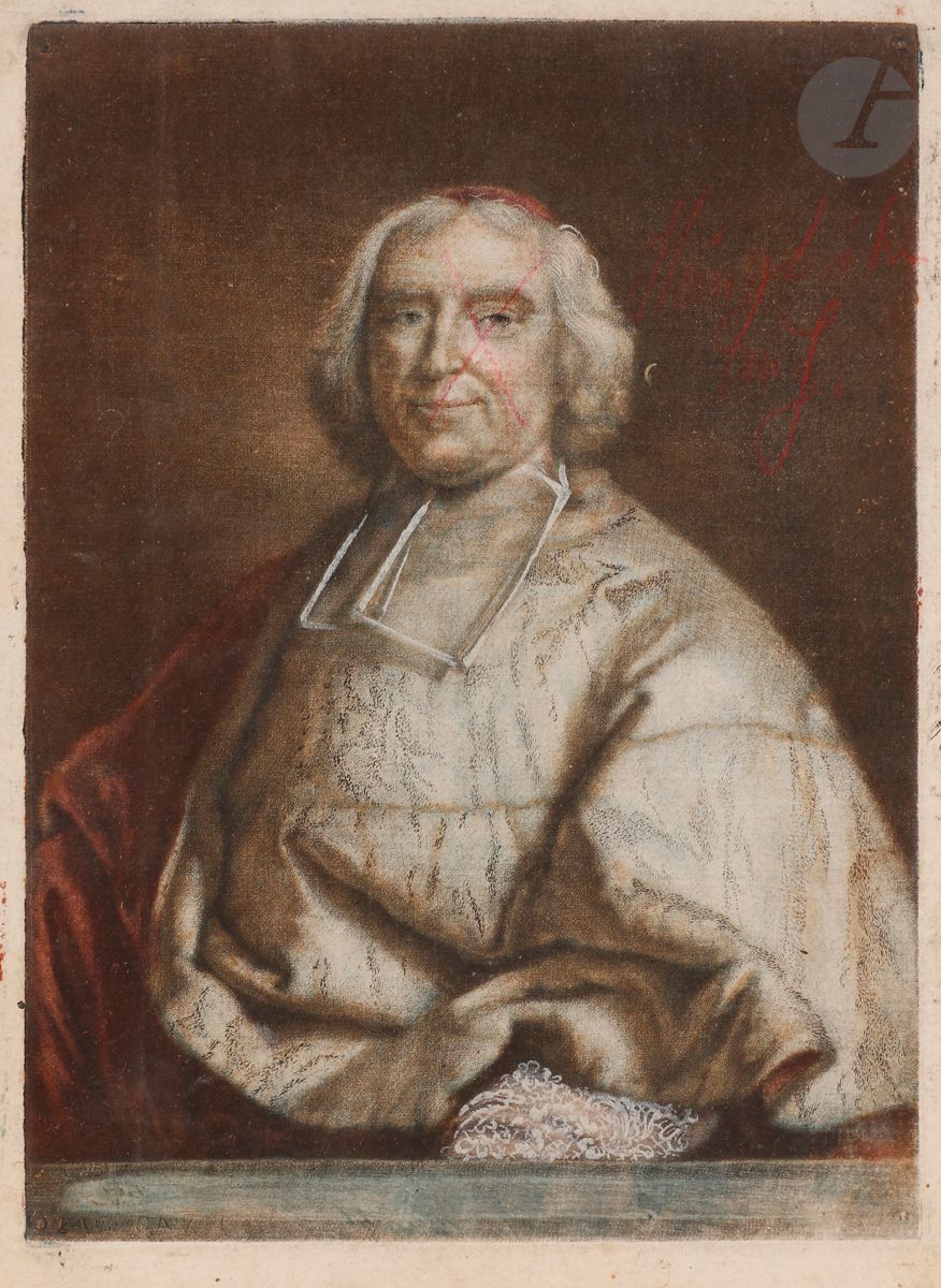 Louis-Charles Gautier-Dagoty (1746-after 1787) 
The Return of the Prodigal Son. Manière noire after Le Guerchin. I.F.F. 1; Singer 2; F. Rodari, ed. in Anatomie de la couleur ; l'invention de l'estampe en couleurs, Paris, Bibliothèque nationale de France, and Lausanne, Musée Olympique, 1996, n° 132-133. Printing in colors (tetrachromy). Interesting proof, fresh of colors, formerly stretched on cardboard (frame background), without apparent margins, the edges folded. Small rubs, snags and accidents on the surface and on the edges. On verso, rare printed note from the period, "Avis aux amateurs", pasted on the cardboard. 
Set of 3 pp. 

This engraving reproduces the painting by Guerchino (oil on canvas, 192 x 203 cm) kept in Turin, Sabauda Gallery. The Notice to amateurs printed on the reverse is an 
interesting
document 
on the engraver's approach as well as a promotional argument serving the sale of the print: 
"If Italy boasts, with reason, of possessing the Masterpieces of Michelangelo, Paul Veronese, Titian, Correge, Guido, Tintoretto, Julius Roman, Raphael, Dominiquain & other great Masters, France should not be less proud of having today the means to multiply at will the sublime productions of these Great Men. Indeed, which discovery more happy than that which gives a so perfect copy of their works, that the connoisseurs find there with the first glance, the character of the Artist who was copied... For approximately 50 years, the Sr. Jacques Dagoty, wanting to adapt the engraving to the true goal of its invention, applied himself to the research of the means suitable to transmit on the paper the imitation of the colors as perfectly as what the burin expresses the drawing there, & to manage to give an exact copy in all points of the tables of the greatest Masters. (...) Death having taken him away at the moment of arriving at his goal, Sr. Louis Dagoty, his son, inherited his processes." 
The last printed lines of this note are partly completed in pen: "It is the color Print of this painting which represents the Prodigal Child at the feet of his Father that Sr. Dagoty has the honor to propose to the Public (...) It is sold at the Author, 12 fr in sheet. He will work [incessantly?] on this painting. "
Enclosed: Jacques-Fabien Gautier-Dagoty. Benedict XIV; The Cardinal of Fleury. 1741. Black Manner. 160 x 216 and 215 x 155. I.F.F. 16 and 17; Singer 233 and 242. Color printing (tetrachromy). Good trial proofs, the 1st trimmed to the subject, the 2nd with small margins, enhanced with white and gold gouache (especially for the lace), with strikeouts and red pencil inscriptions in German in the subject as well as on the reverse for the 2nd. Minor surface damage to the first and a small fracture in the center, consolidated on the reverse.







