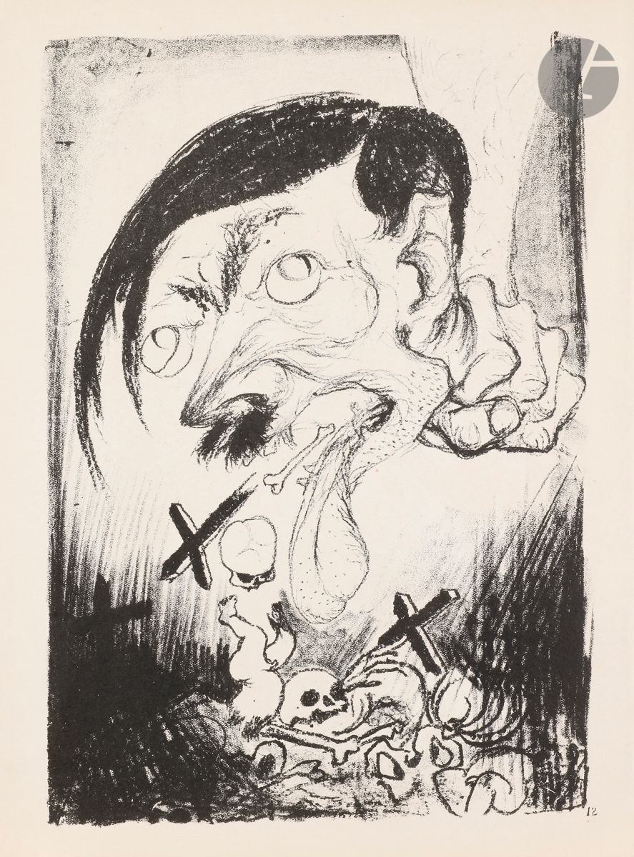 Résistance – Guerre 1939-1945
Vaincre, Témoignage des peintres français. Album de lithographies « édité par le Front National des peintres au profit des francs-tireurs et partisans français, quelque part en France juin 1944, 48me mois de l’occupation allemande ». 245 x 315. 12 pl. tirées recto-verso par Aujame, Fougeron, Goerg, Montagnac, Pignon et anonymes. Exemplaire numéroté, d’un tirage à 300. Infimes rousseurs. Chemise rempliée de vélin brun.