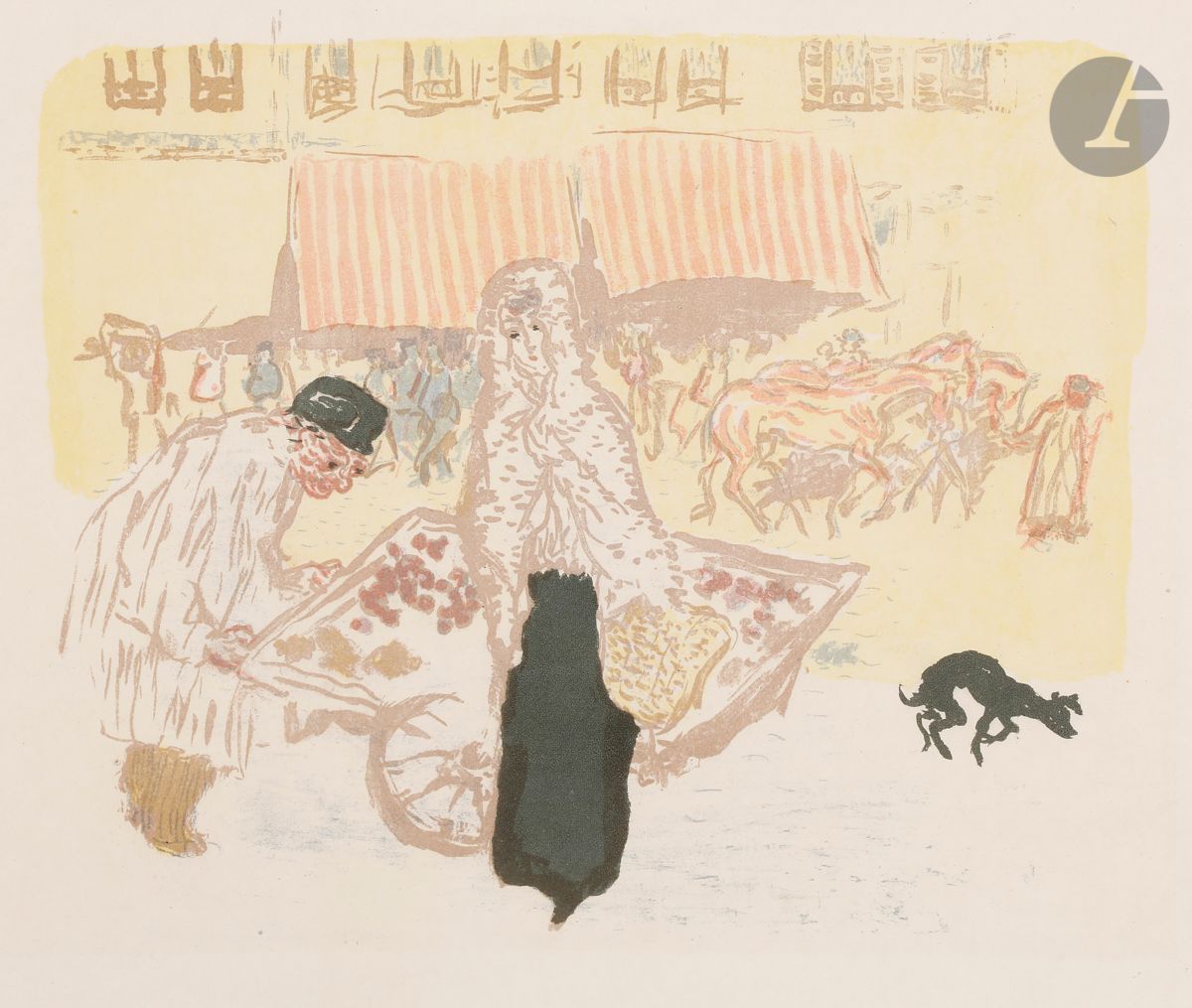 Pierre Bonnard (1867-1947) 
Le Marchand des quatre saisons. 1899. Lithographie. 335 x 285. Bouvet 65. Impression en couleurs. Parfaite épreuve sur vélin blanc mince. Toutes marges. Tirage à 100 épreuves.