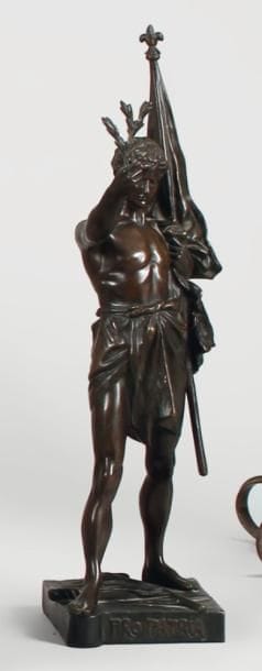 FAGIOLE. École Française du XIXe siècle
Pro Patria. Sujet en bronze, signé sur la tranche de la terrasse. Haut.: 43 cm. B.E.