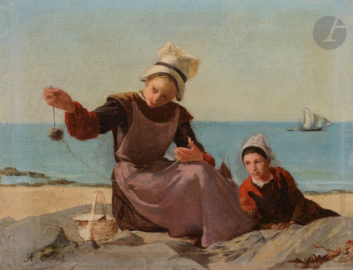 École Française du XIXe siècle
Femmes en bord de mer
Toile
Porte une signature en bas à gauche
26 x 33 cm