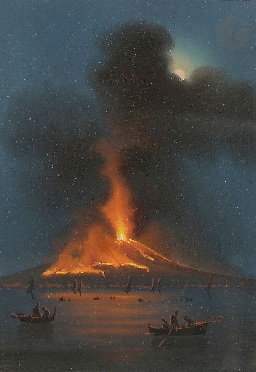 École NAPOLITAINE
Éruption de nuit du 26 avril 1897
Gouache
17,5 x 11,5 cm