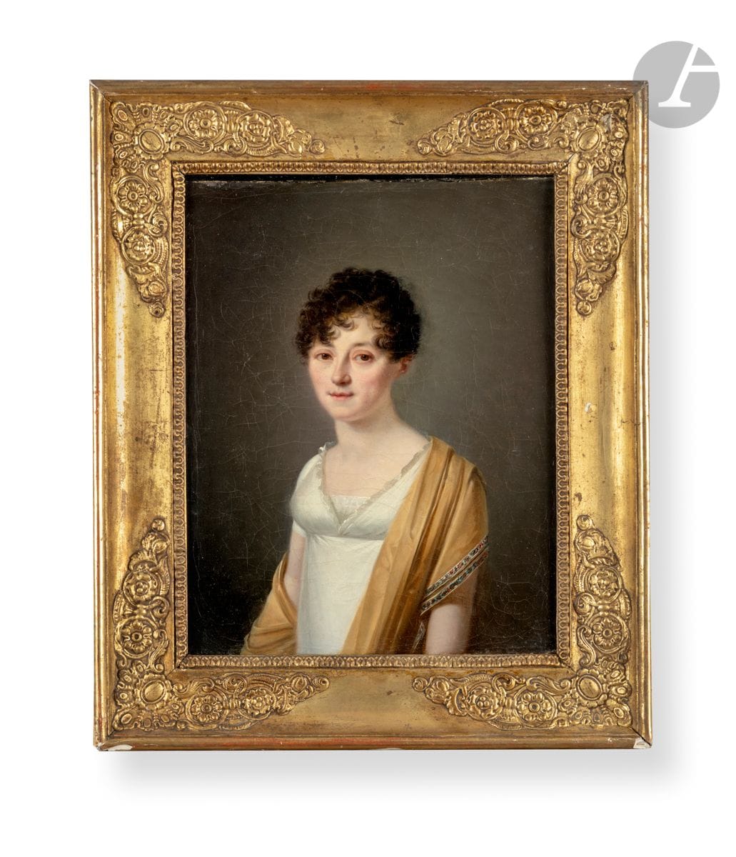 Henri Nicolas VAN GORP (Paris 1756 - 1819)
Portrait de femme au châle jaune
Toile d’origine
Signée en bas à gauche Vangorp, / Ft
27 x 22 cm