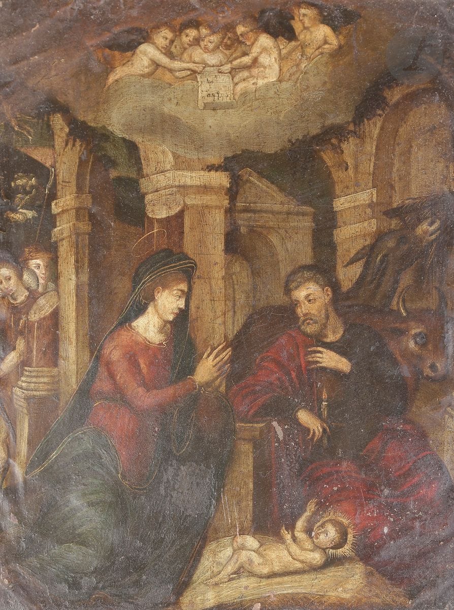 École Flamande du XVIIe siècle
L’adoration des bergers
Cuivre
29,5 x 22,5 cm
(Accidents)