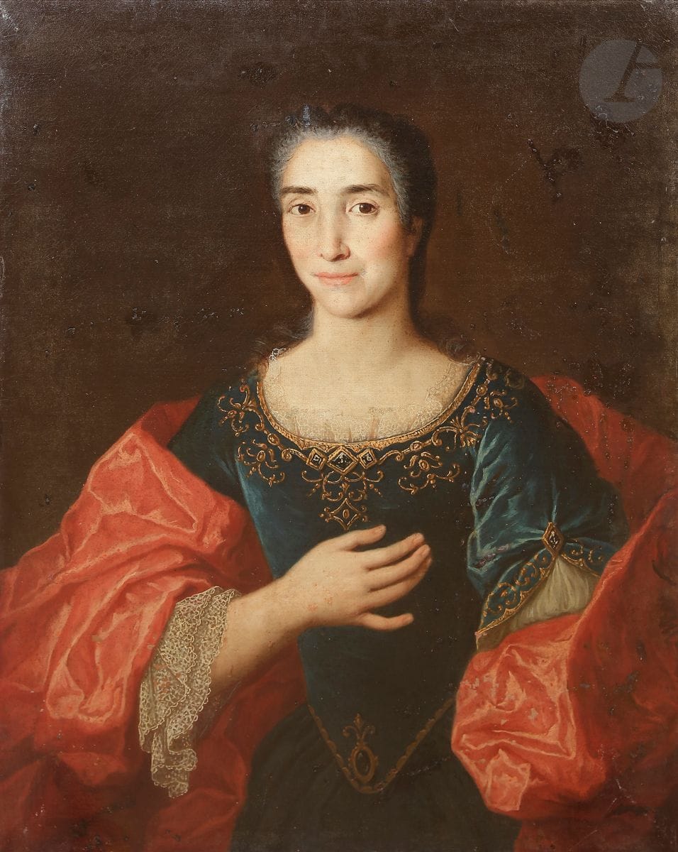 École française du XVIIe siècle
Portrait d’homme au chapeau ; Portrait de femme à la robe bleue
Paire de toiles
Sans cadre
81 x 65 cm
(Manques, usures et restaurations)