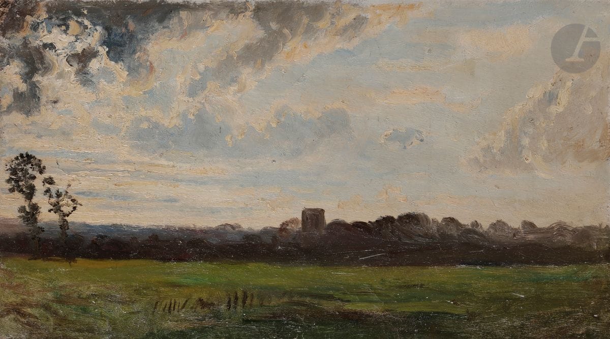 Paul HUET (1803-1869)
Falaise, la Tour Guillaume Le Conquérant
Carton
Signé et titré au dos
20 x 36 cm