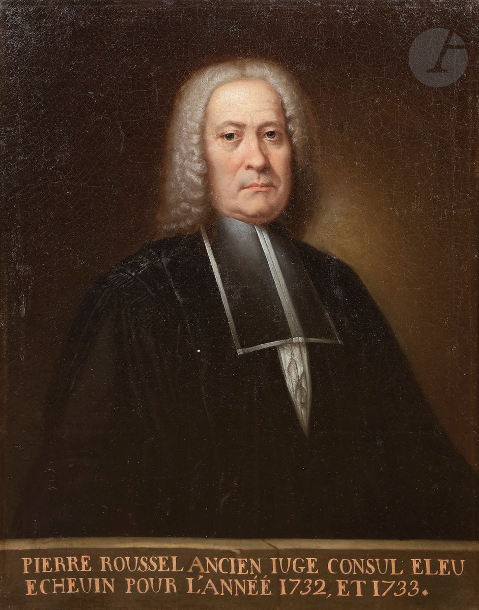 École FRANÇAISE du XVIIIe siècle
Portrait présumé de Pierre Roussel, ancien juge consul
Toile
Inscriptions en bas : « Pierre Roussel ancien juge consul bleu échevin pour l’année 1732 et 1733 »
81,5 x 65,5 cm