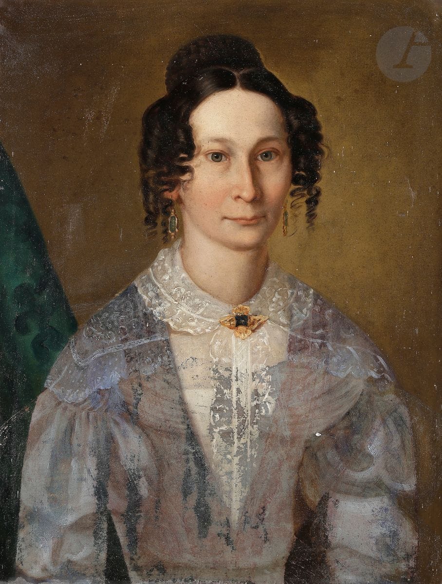 École FRANÇAISE du XIXe siècle
Portrait de femme 
Toile
68 x 53 cm
(Manques et accidents)
Cadre