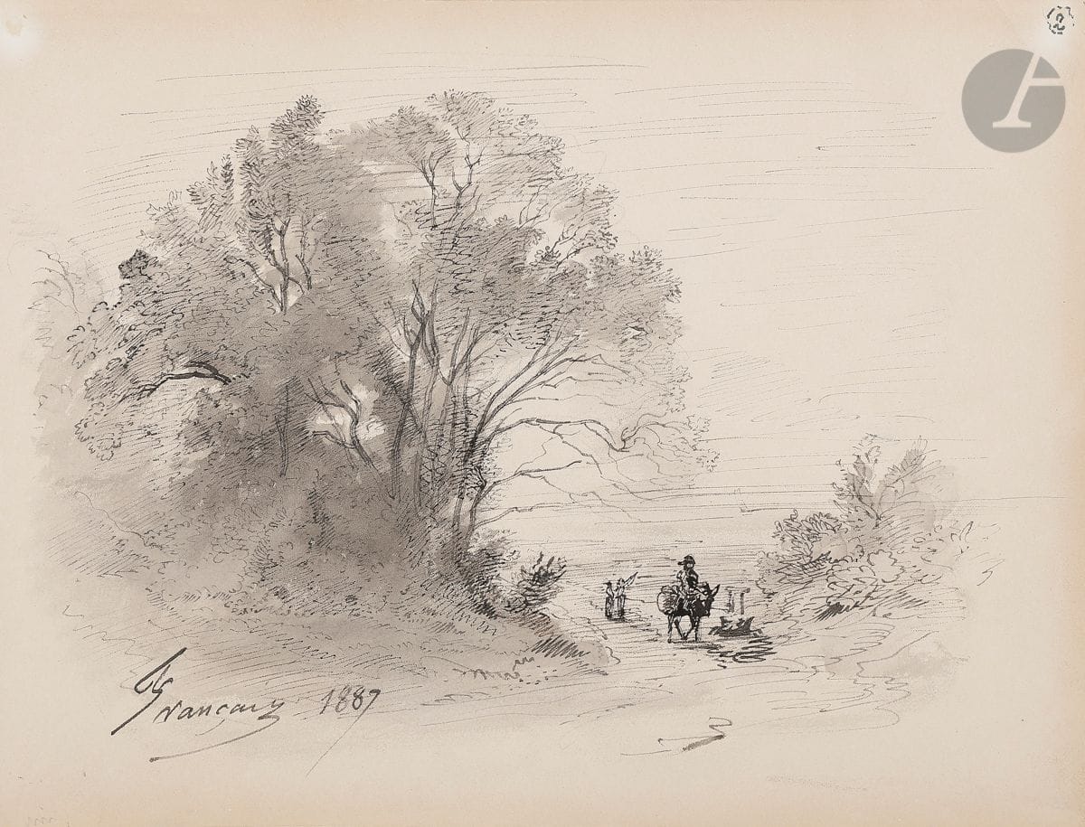 François Louis FRANÇAIS (1814-1897) 
Paysage
Encre et lavis
Signée en bas à gauche
26 x 34 cm
