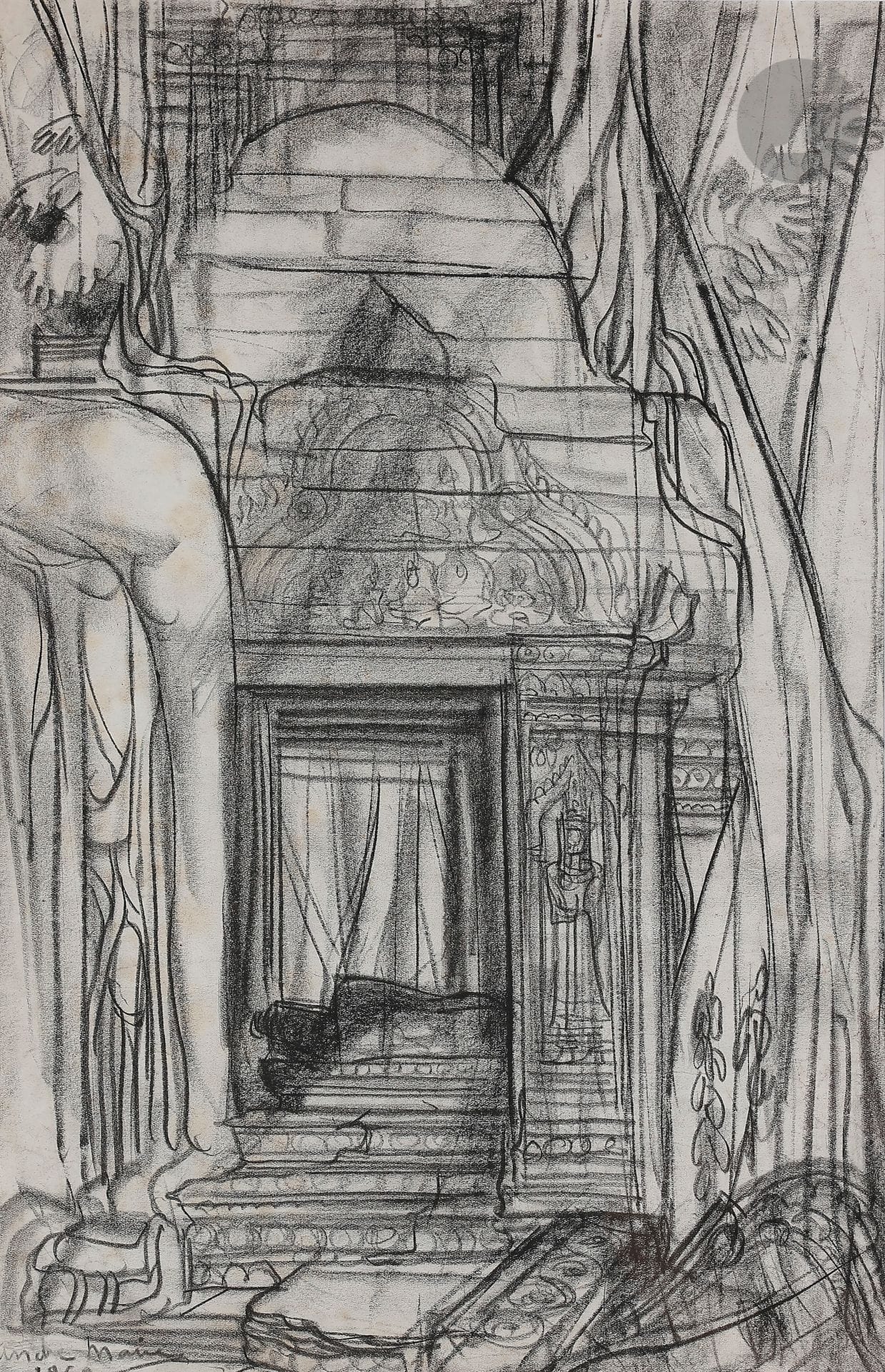 André MAIRE (1898-1984)
Temple d’Angkor, 1950
Fusain.
Signé et daté en bas à gauche.
48,5 x 30,5 cm