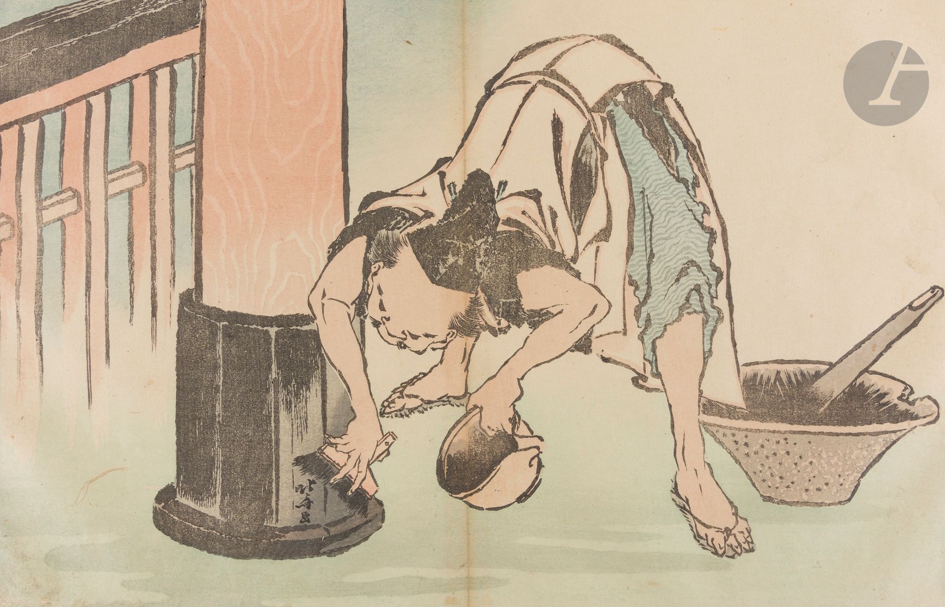 Katsushika Hokusaï (1760-1849 Hokusaï Shashin Gafu - - 北斎写真畫譜,, album de dessins d’après nature
Tirage d’époque Meiji. Album contenant vingt doubles-pages illustrées en couleurs à sujets divers : nature, oiseaux, insectes, personnages de légende, etc... Reliure de type orihon (accordéon).
Longueur : 16,7 cm ; hauteur : 24,3 cm