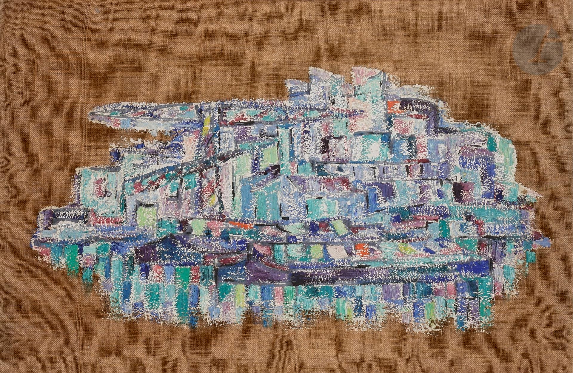 Sabine HETTNER (1906-1986)
Le Port, 1957
Huile sur toile.
Signée et datée au dos.
60 x 92 cm