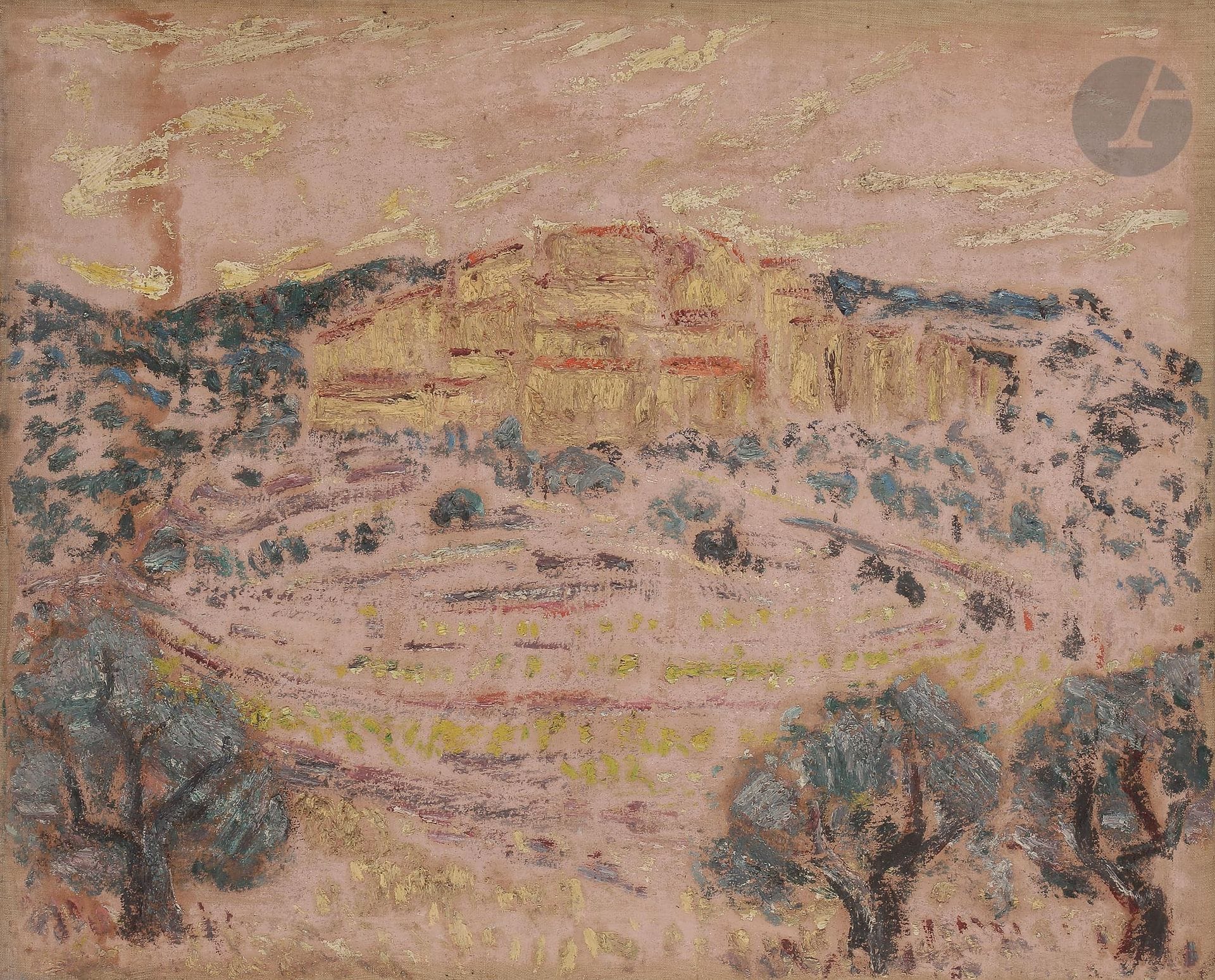 Sabine HETTNER (1906-1986)
Ville en Espagne, 1951
Huile sur toile.
Non signée.
Datée au dos.
65 x 81 cm