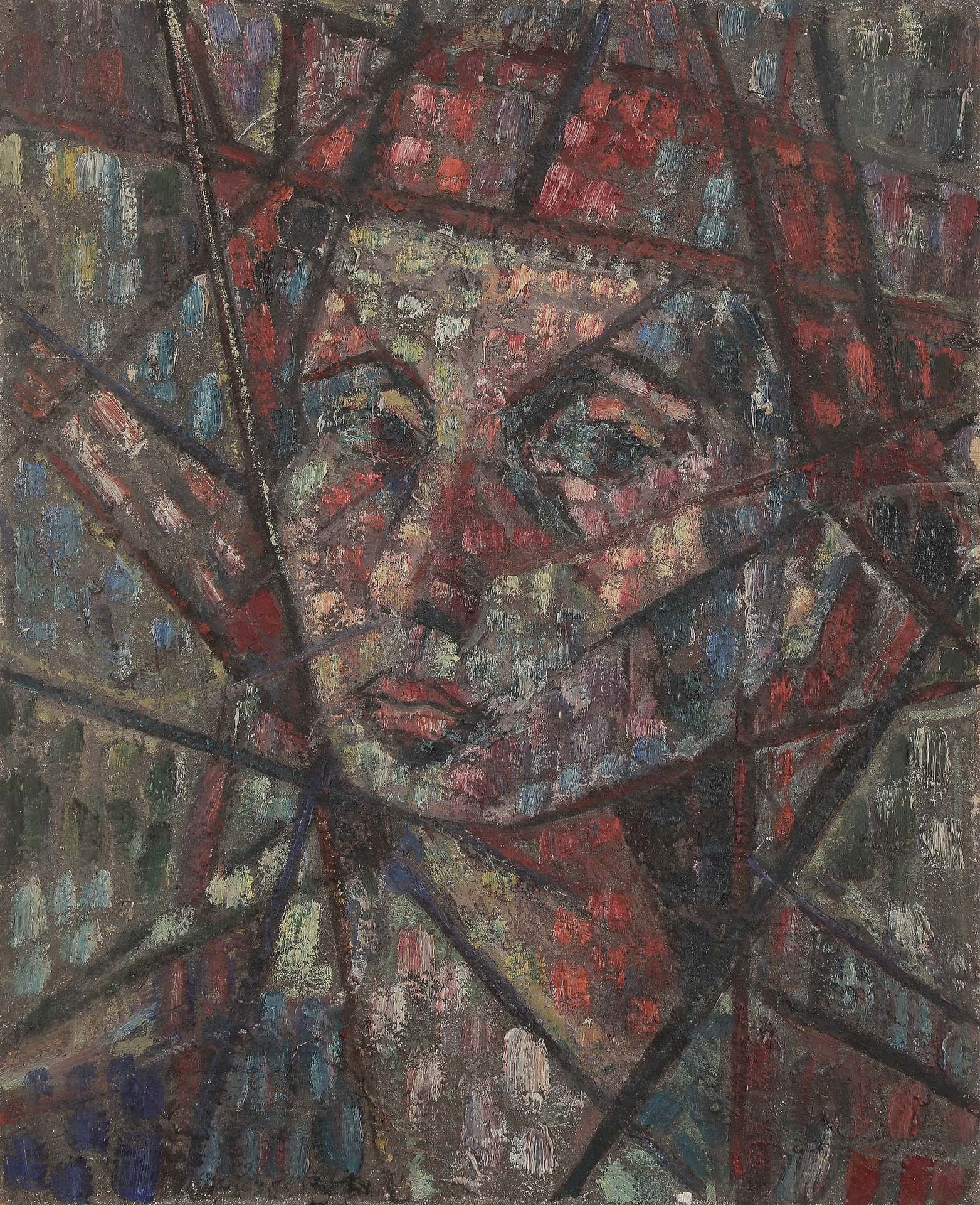 Sabine HETTNER (1906-1986)
Autoportrait, 1953
Huile sur toile.
Signée, datée et dédicacée au dos.
46 x 38 cm