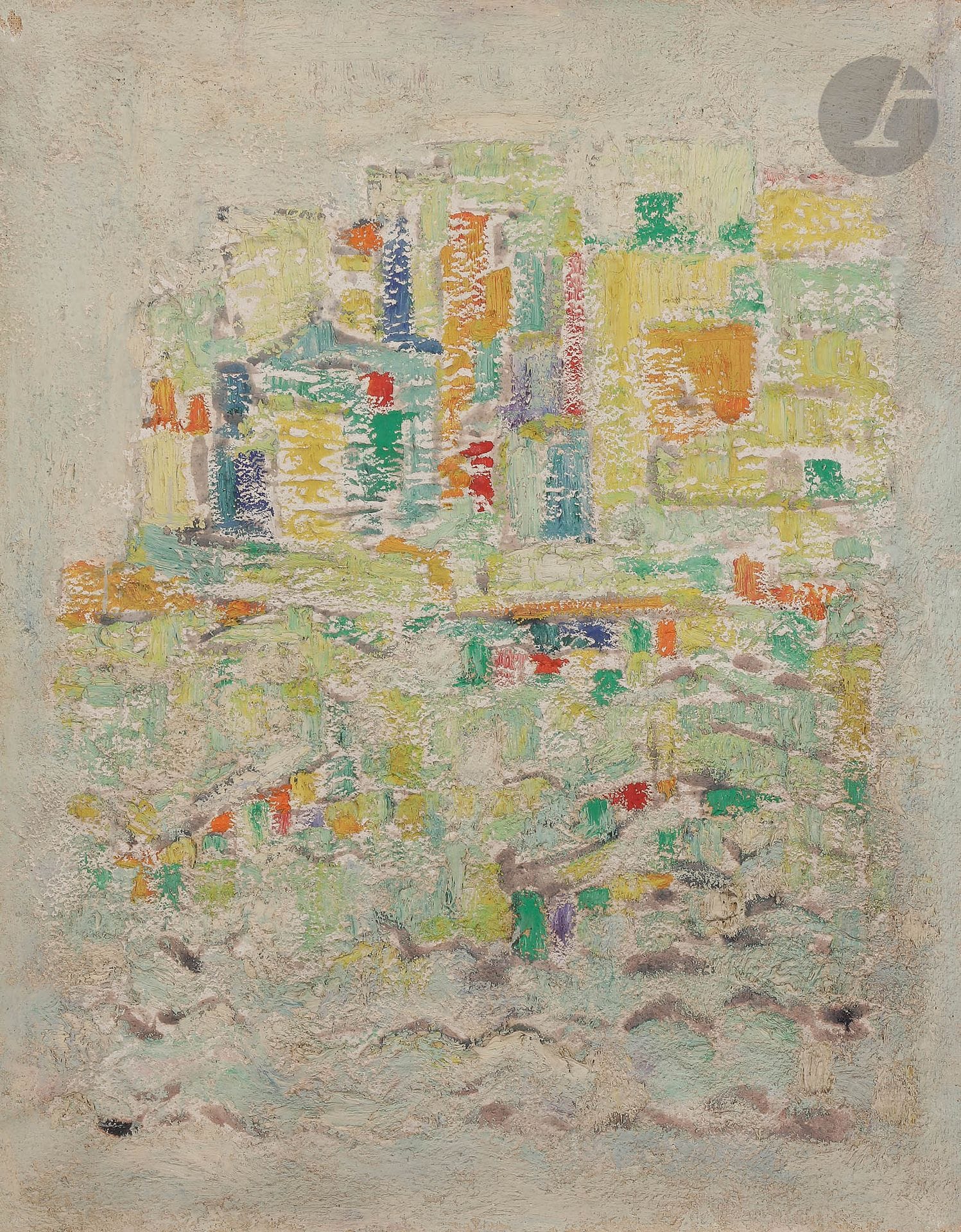 Sabine HETTNER (1906-1986)
Village côtier, 1958
Huile sur toile.
Datée au dos.
92 x 73 cm