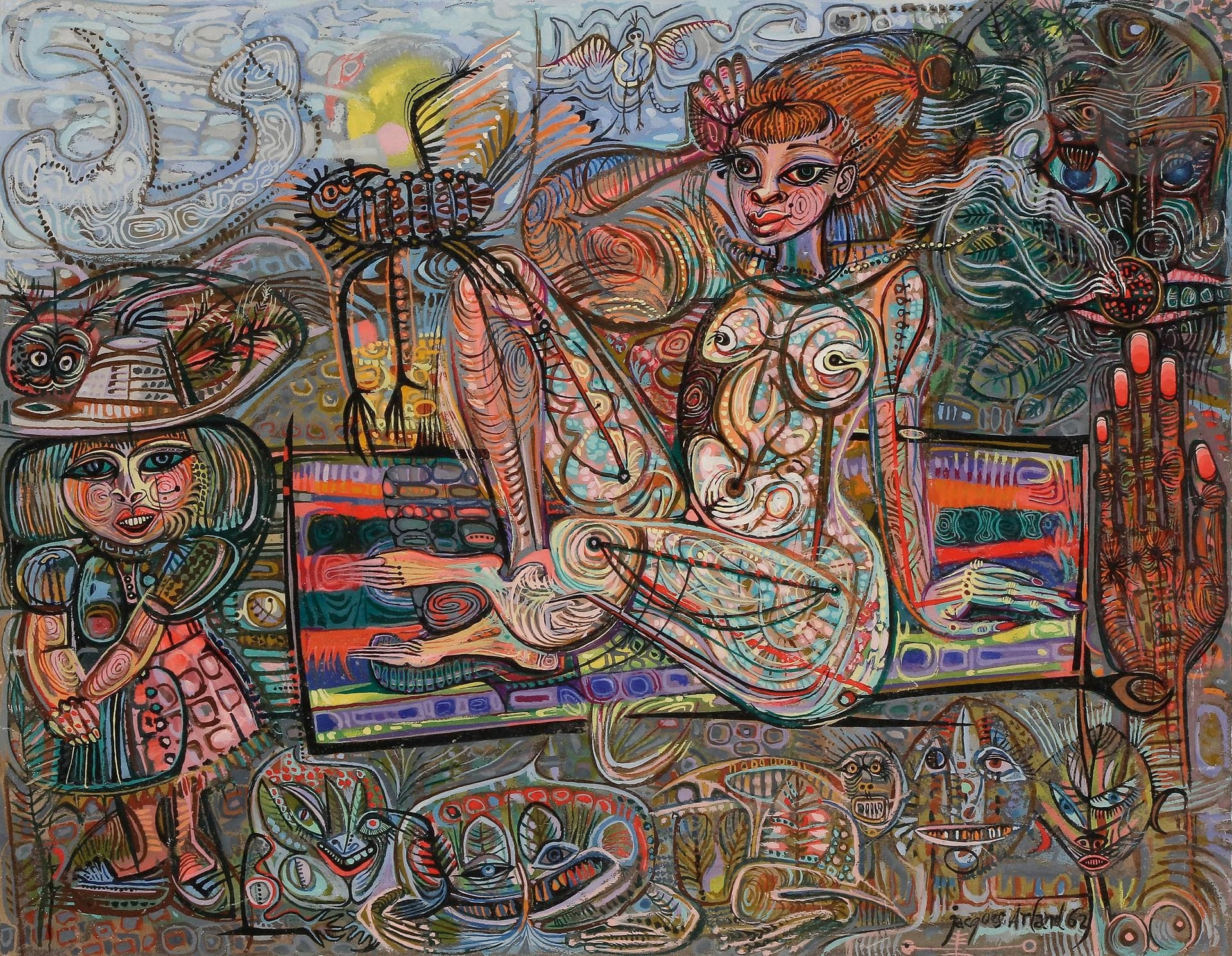Jacques ARLAND (1929-2018)
Nu au fumeur, 1962
Peinture sur papier monté sur isorel.
Signée et datée en bas à droite.
61 x 76 cm

Lot vendu sur folle enchère.
