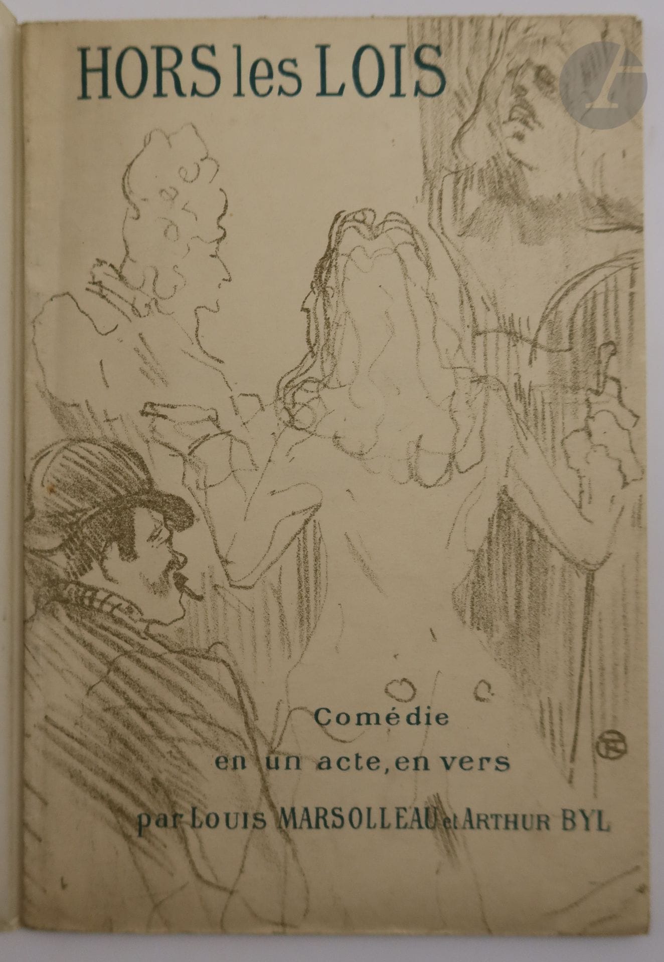 [TOULOUSE-LAUTREC (Henri de)] - JOZE (Joze).
Babylone d’Allemagne. Types de Berlin.
Paris : P. Antony et Cie, 1894. — In-18, broché.
Édition originale très rare dont il n’y a pas eu de tirages sur grands papiers. Elle comporte une très belle couverture illustrée par Henri de TOULOUSE-LAUTREC et 18 compositions en noir dans le texte, de Ferdinand BAC et Lubin de Beauvais.

Victor Joze propose dans cet ouvrage une peinture notamment des filles publiques allemandes ; il en donne cette image peu flatteuse dans sa préface : « La fille publique qui fréquente nos établissements de plaisir, pour y trouver son pain quotidien, garde toujours une certaine retenue. Elle est heureuse de pouvoir se faire passer pour une « danseuse » (…) La fille allemande se fiche pas mal du côté extérieur de son métier. Elle ne va pas s'amuser à vouloir poser pour une artiste. Elle est prostituée et pas autre chose. Plus (elle) est jolie et lancée, plus elle se fait payer, voilà tout. (…) À côté de ces héroïnes de Babylone d'Allemagne, à la démarche lourde, aux tétons avachis, la plus grossière fille de Paris apparaît comme une reine de joie ! »

Exemplaire très bien conservé, comprenant sur la couverture la mention de « 1re Edition ».

On joint :
- MARSOLLEAU (Louis) - BYL (Arthur). HORS LES LOIS. Comédie en un acte, en vers. Paris : P.-V. Stock, 1898. — In-18, broché.

Édition originale de cette comédie représentée pour la première fois le 5 novembre 1897 au Théâtre Antoine. La couverture est illustrée d'une lithographie de TOULOUSE-LAUTREC.
Exemplaire très bien conservé.