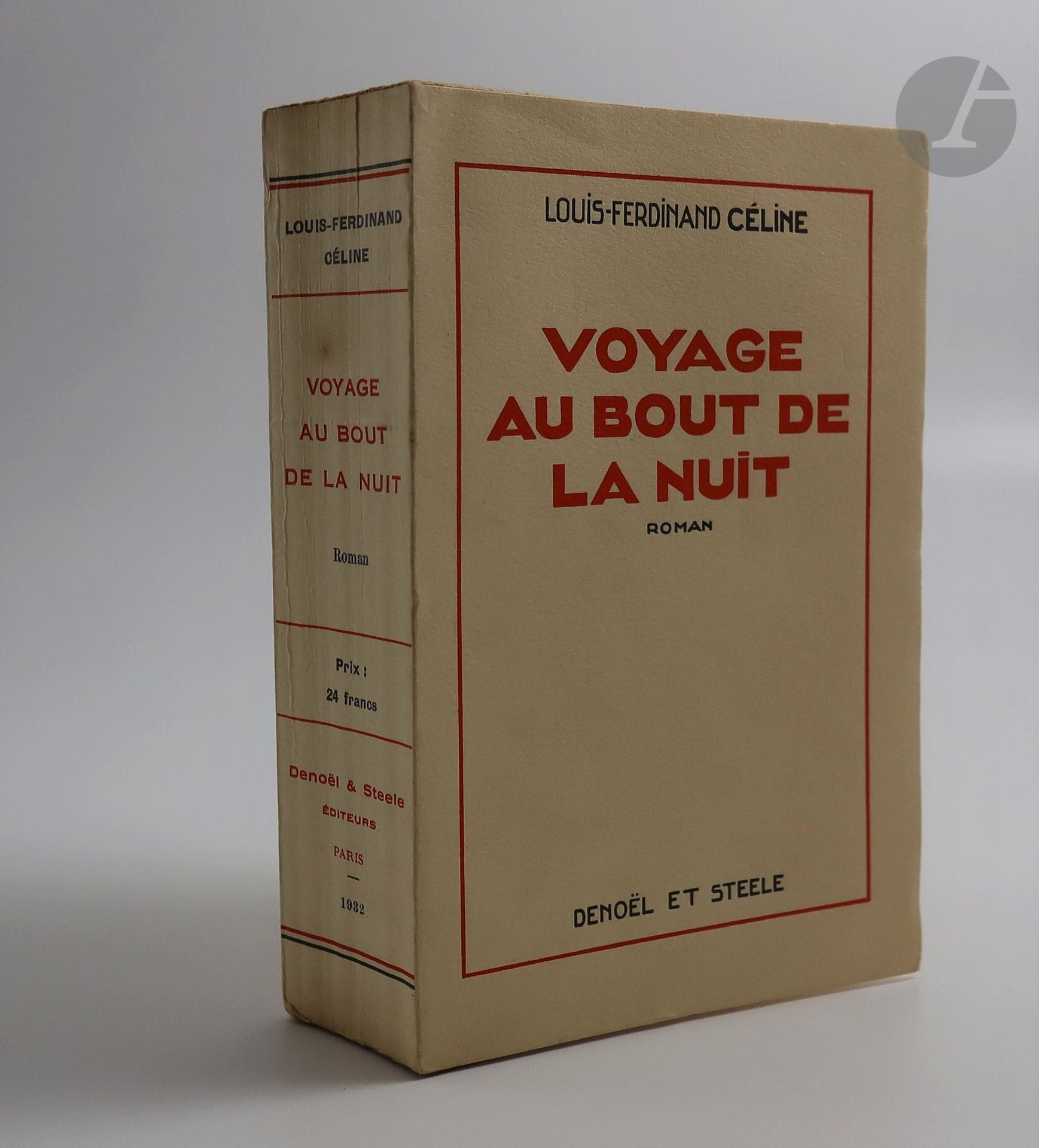 CÉLINE (Louis-Ferdinand).
Voyage au bout de la nuit. Roman.
Paris : Denoël et Steele (Grande imprimerie de Troyes), 1932. — In-8, broché.
Dauphin, Fouché, « Bibliographie des écrits de Louis-Ferdinand Céline », 32A1.

Édition originale dédiée à Élisabeth Craig, du premier et du plus célèbre roman de Céline.

Exemplaire du tirage ordinaire tiré à 3000 exemplaires, de première émission, complet du catalogue de l'éditeur à la fin, imprimé sur papier gris bleu et portant à la fin la mention : « 1932. — Fontenay-aux-Roses. Imp. Louis Bellenand et Fils ». La couverture ne porte aucune mention d'édition.

Exemplaire très bien conservé.