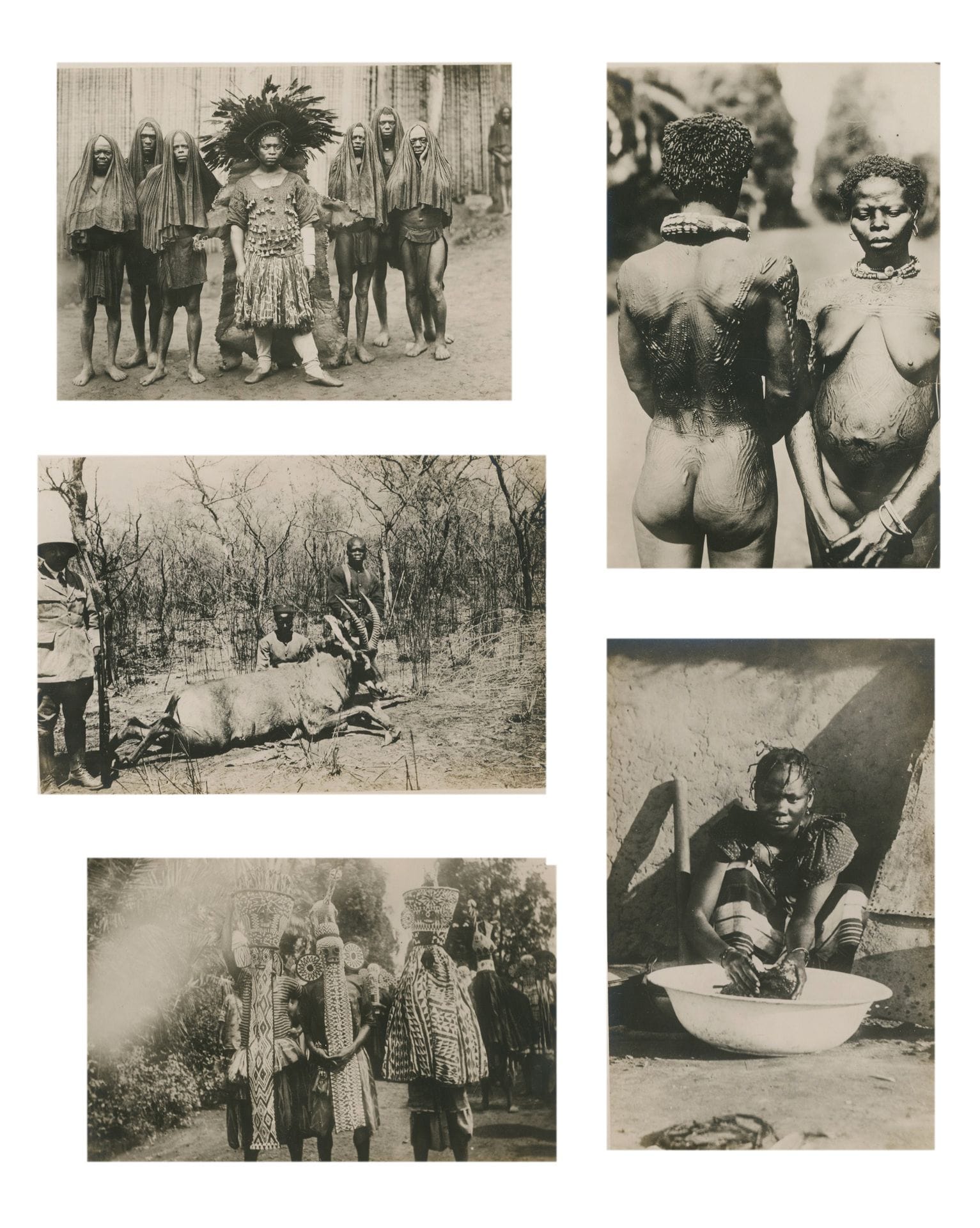 Agence Togo-Cameroun 
Togo. Cameroun, c. 1930. 
Porteuse d'eau. Jeunes filles bassars. Femmes hausas. Marché de Douala. Chasse. Pêcheur lançant son filet. Marchands. Douala.
24 épreuves argentiques d'époque sur papier Velox. Nombreux tampons "Photo - Agence - Togo-Cameroun" et annotations manuscrites aux versos. 
Formats : de 11 x 16 à 18 x 23 cm

Agence Togo-Cameroun 
Togo. Cameroon, c. 1930. 
Water carrier. Young Bassar girls. Hausa women. Market in Douala. Hunting. Fisherman casting his net. Merchants. Douala.
24 vintage gelatin silver prints on Velox paper. Several stamps "Photo - Agency - Togo-Cameroon" and handwritten annotations on versos. 
Dimensions : from 11 x 16 to 18 x 23 cm